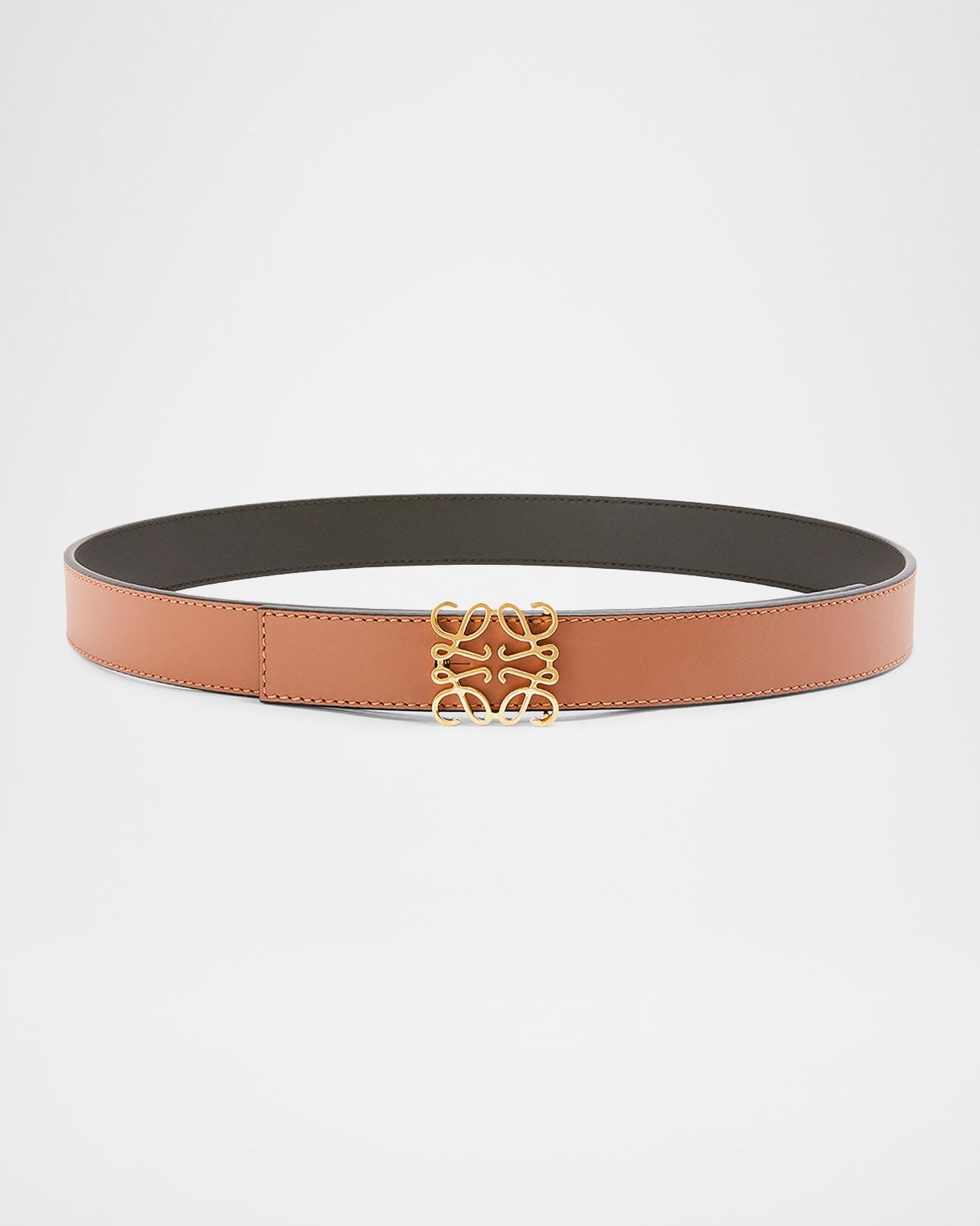 Loewe Anagram Reversible Leather Belt In Black/tan/gold