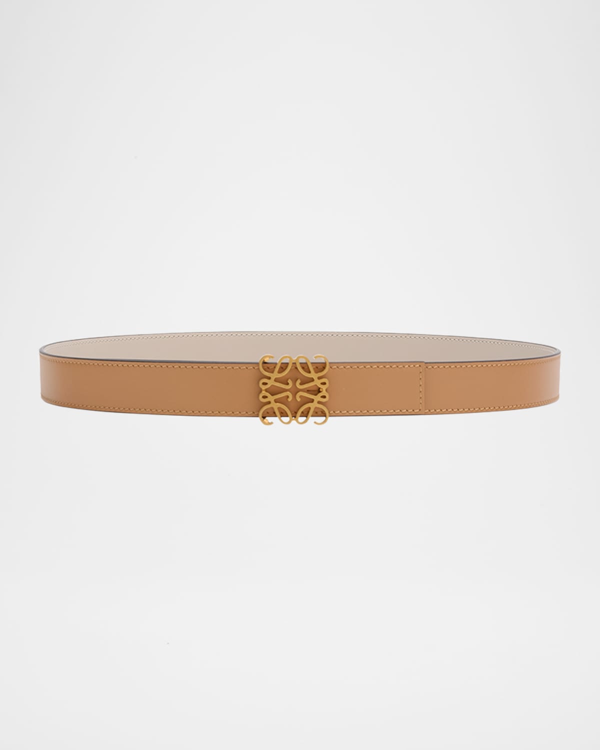 Loewe Anagram Reversible Leather Belt In Warm Desert/light Oat/bronze