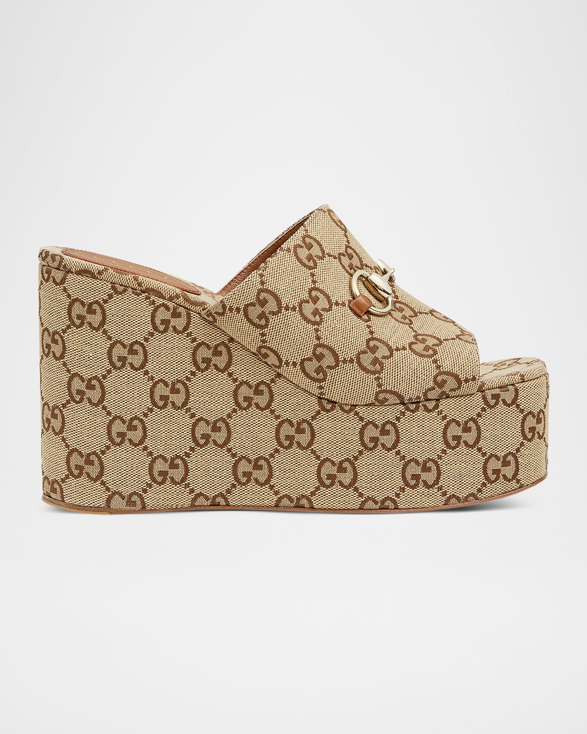 Gucci Carmen Gg Canvas Platform Wedge Sandals In Brown