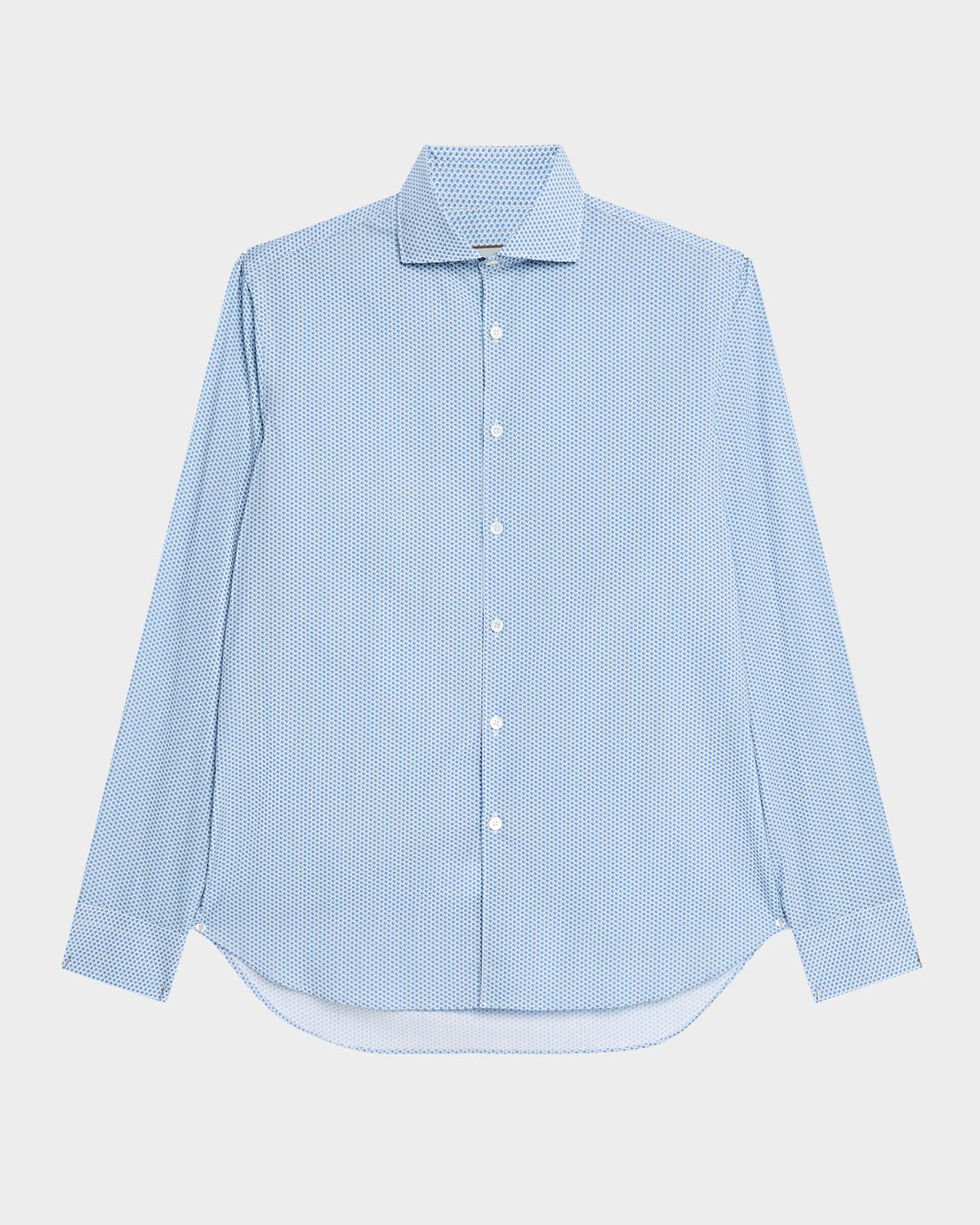 Canali Men's Cotton and Lyocell Micro-Geometric Sport Shirt