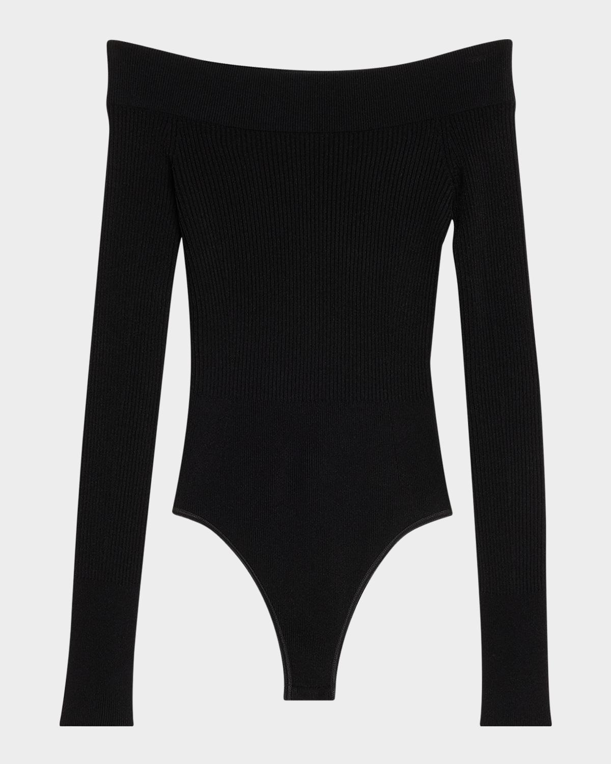 ALAÏA Off-The-Shoulder Long-Sleeve Rib Bodysuit