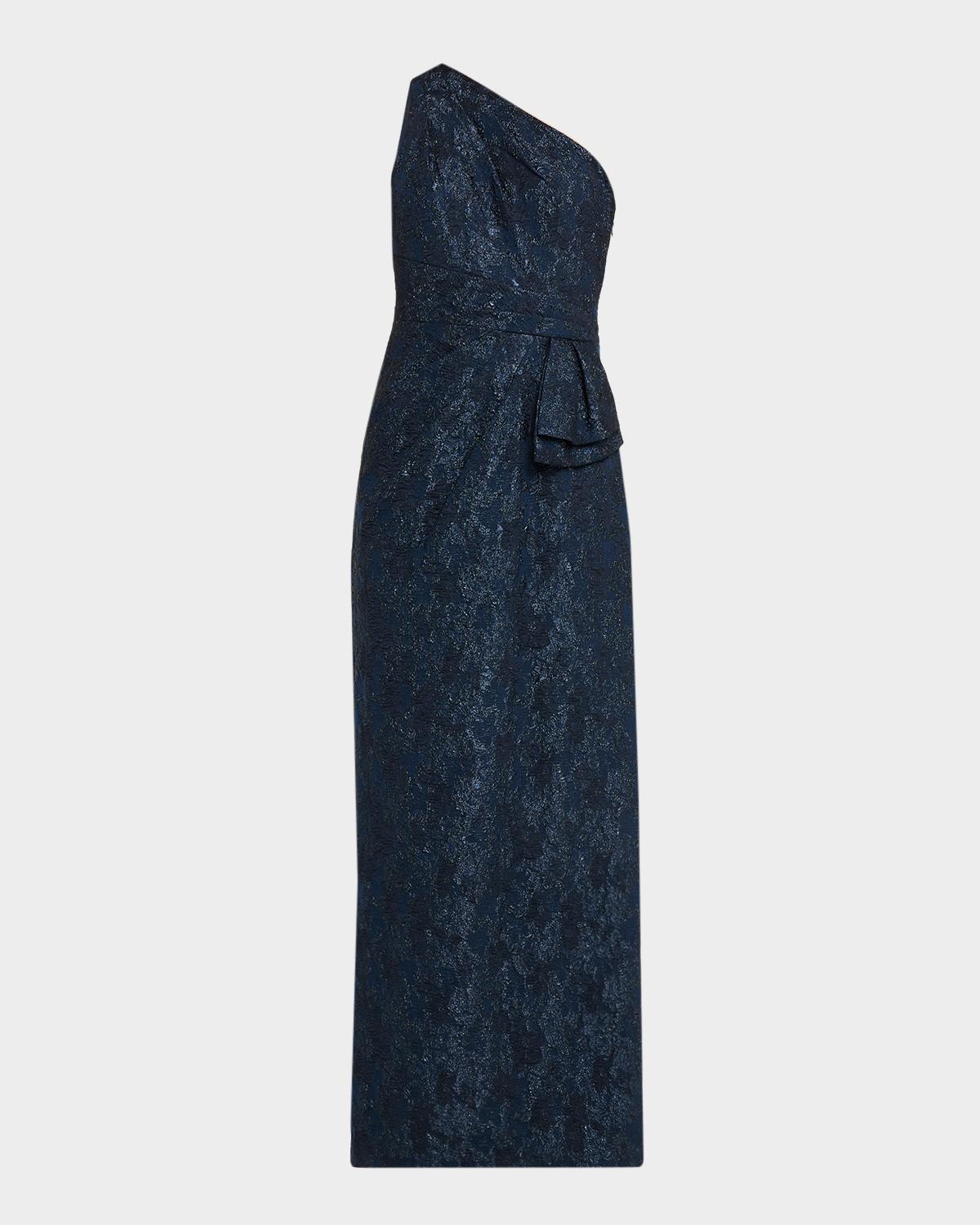 Aidan Mattox One-Shoulder Metallic Jacquard Column Gown