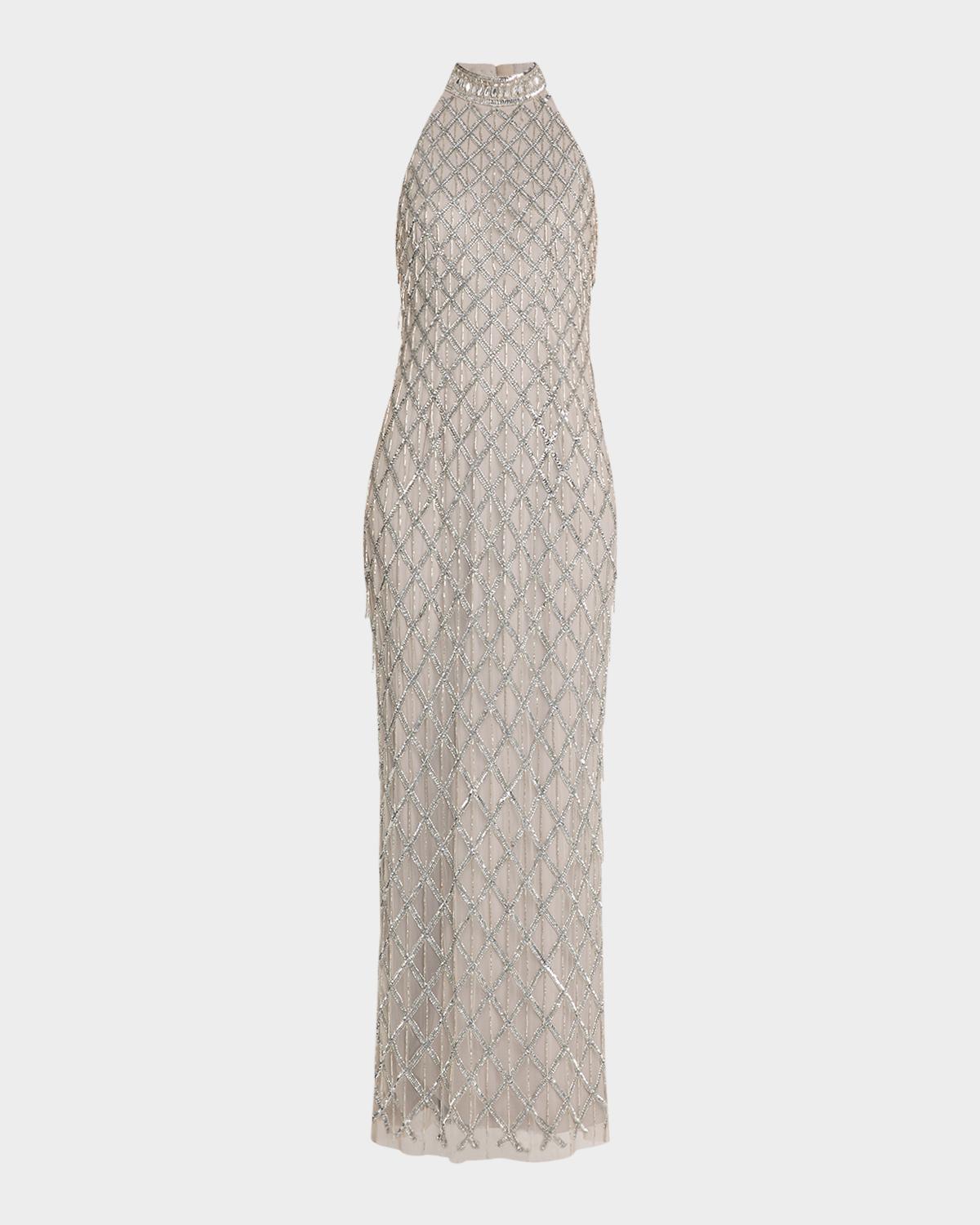 Aidan Mattox Beaded Halter Column Gown