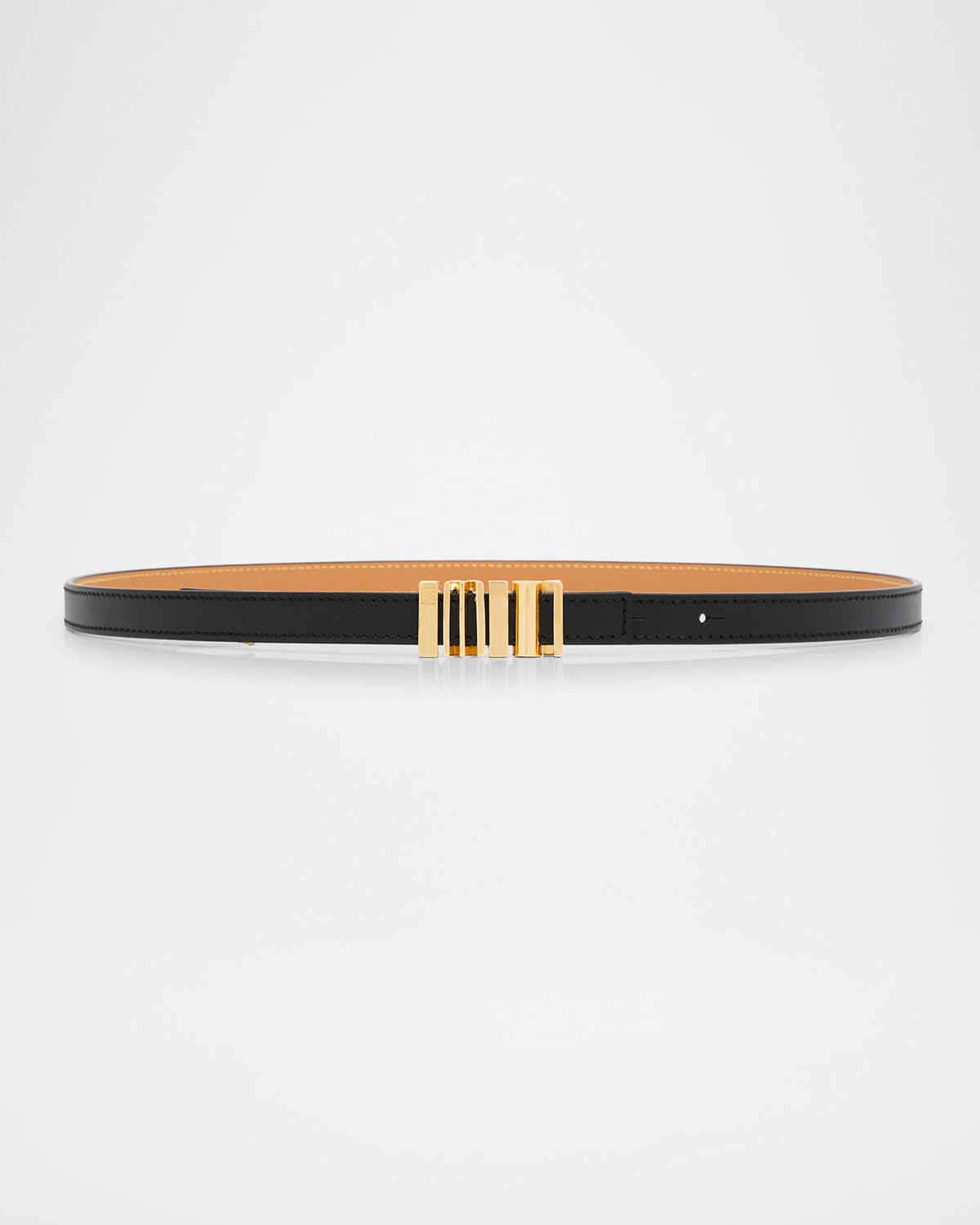 Loewe Graphic Buckle Leather Skinny Belt In Black/gold