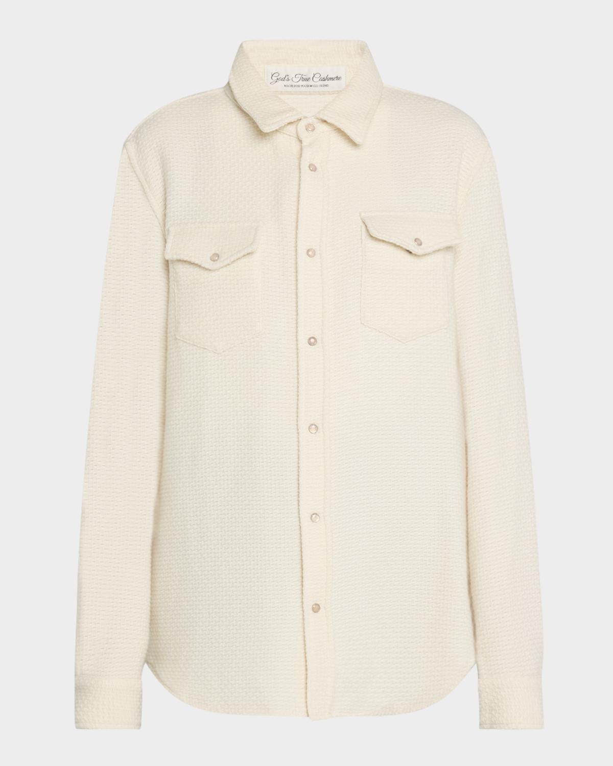 God's True Cashmere Cashmere Waffle Knit Snap Collared Shirt
