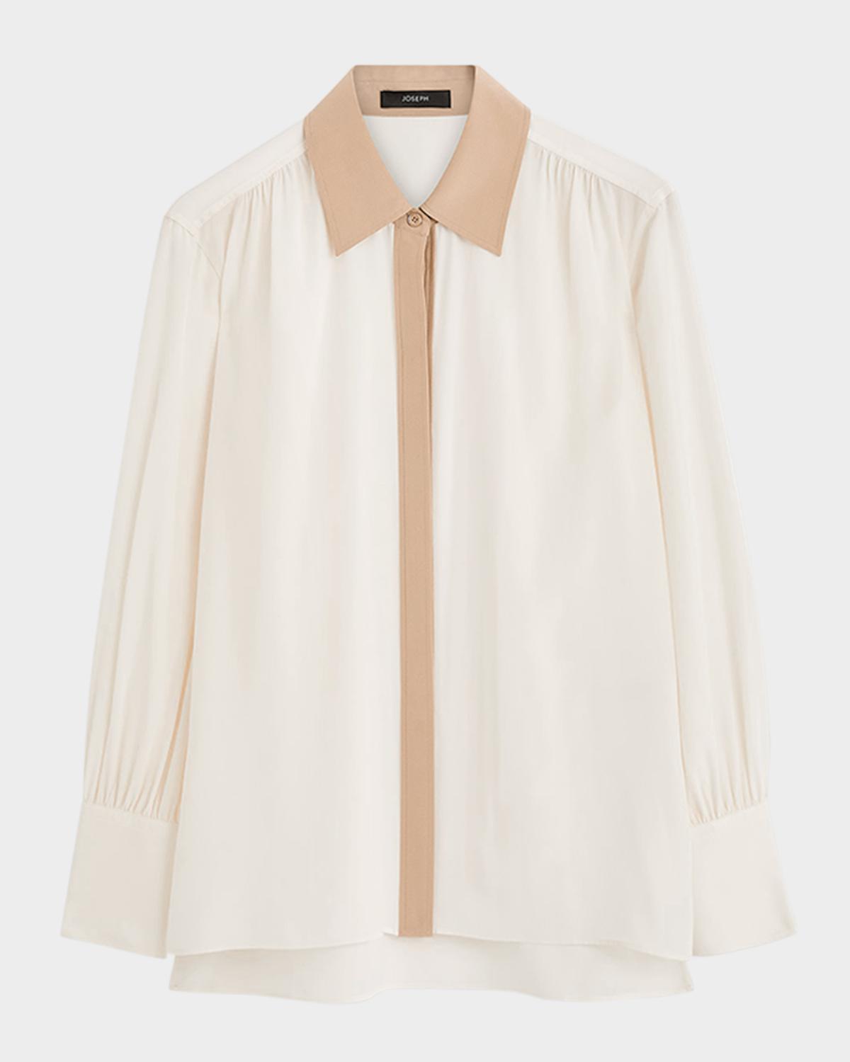 Joseph Evora Colorblock-Print Point-Collar Silk Blouse