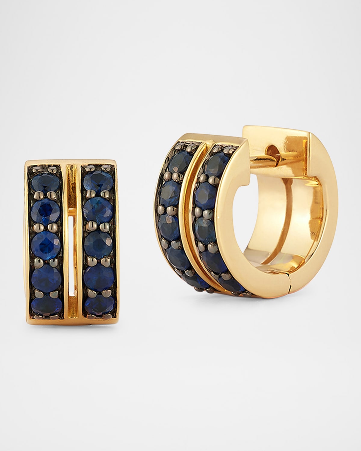 Walters Faith Classic 18K Yellow Gold and Blue Sapphire Double Row Huggie Earrings