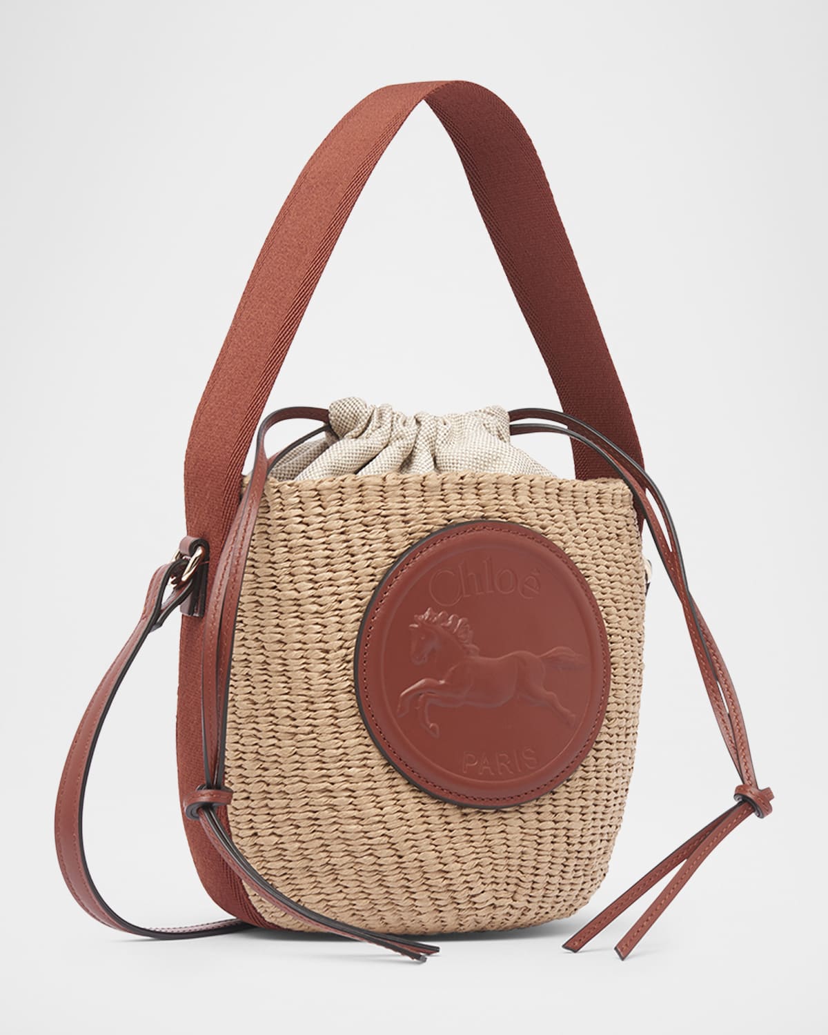 Chloe Horse Medal Bucket Bag in Paper and Leather