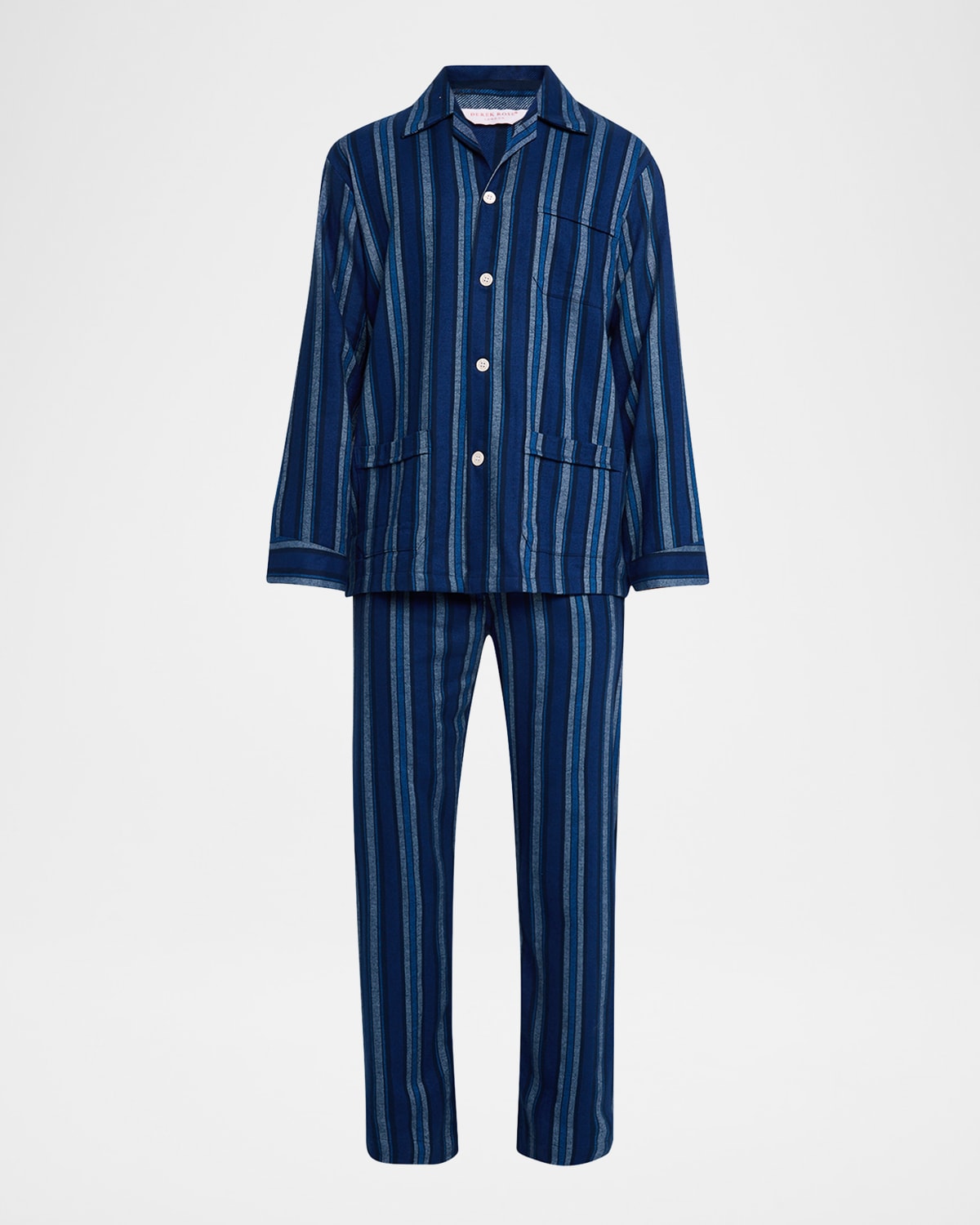 Derek Rose Men 's Kleburn Stripe Flannel Long Pajama Set | Thumbnail 5
