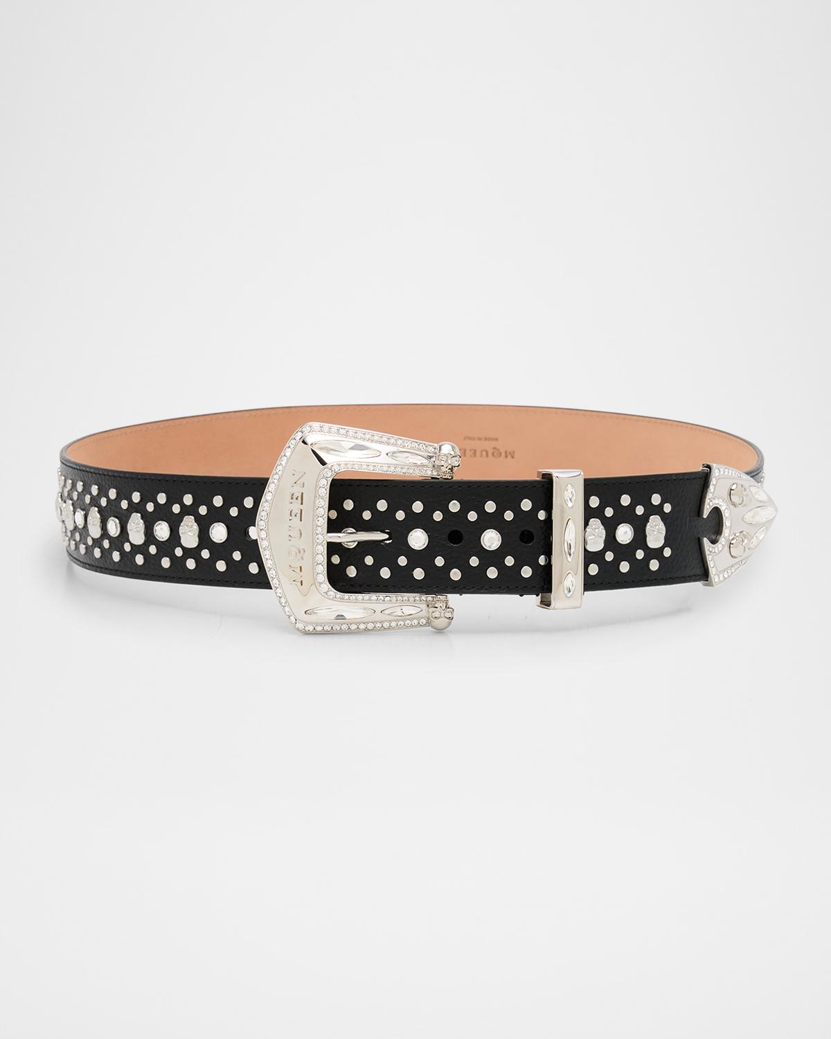 McQueen Jewelled Arrow Skull Leather Belt