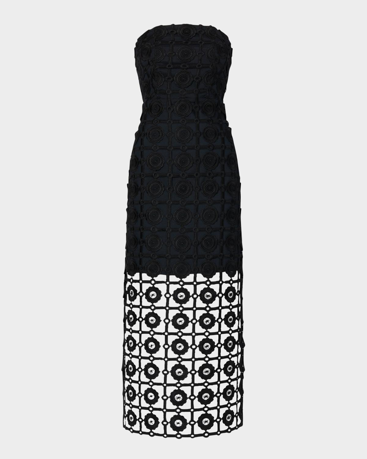 Milly Kait Strapless Tile Lace Midi Dress
