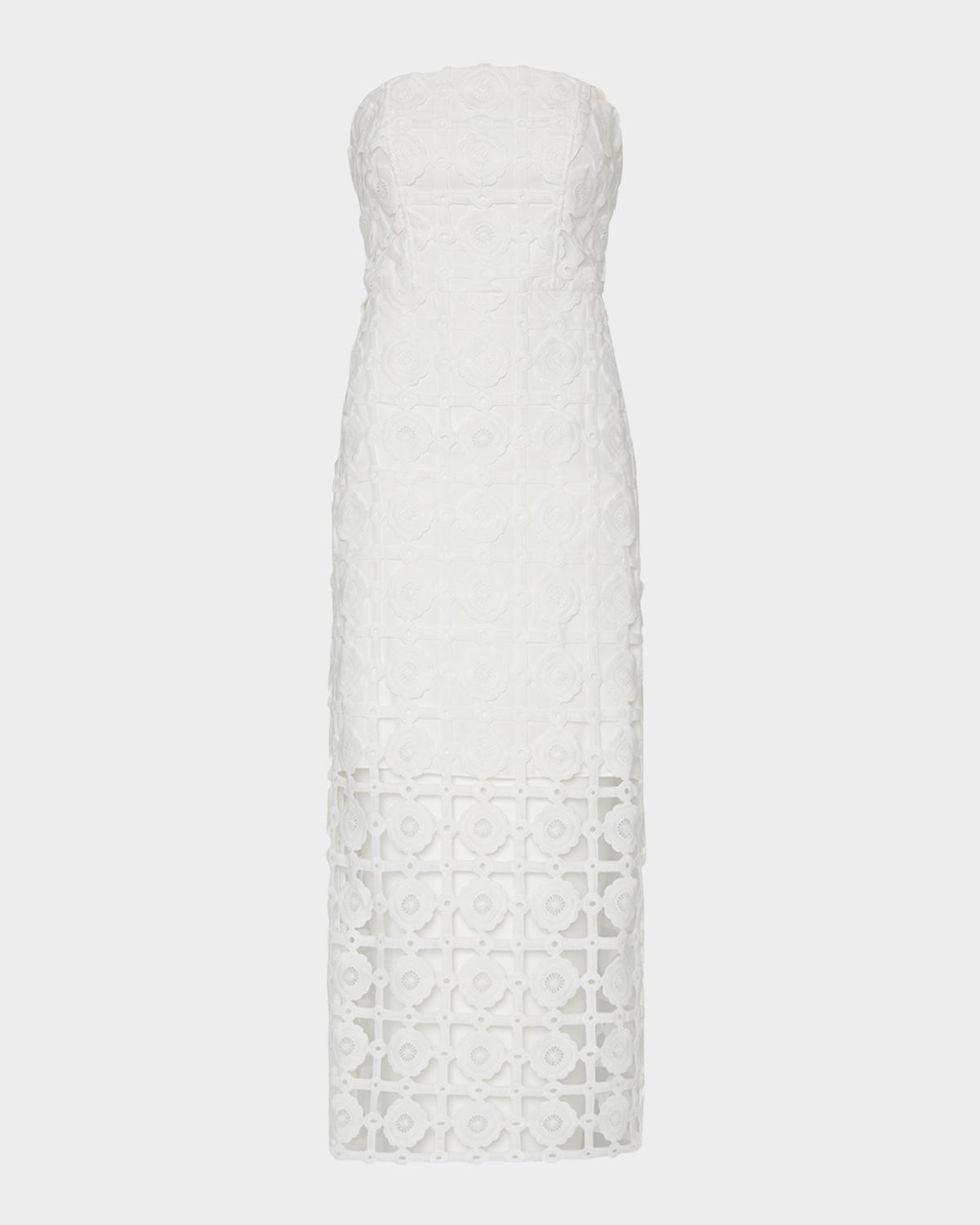 Milly Kait Strapless Tile Lace Midi Dress