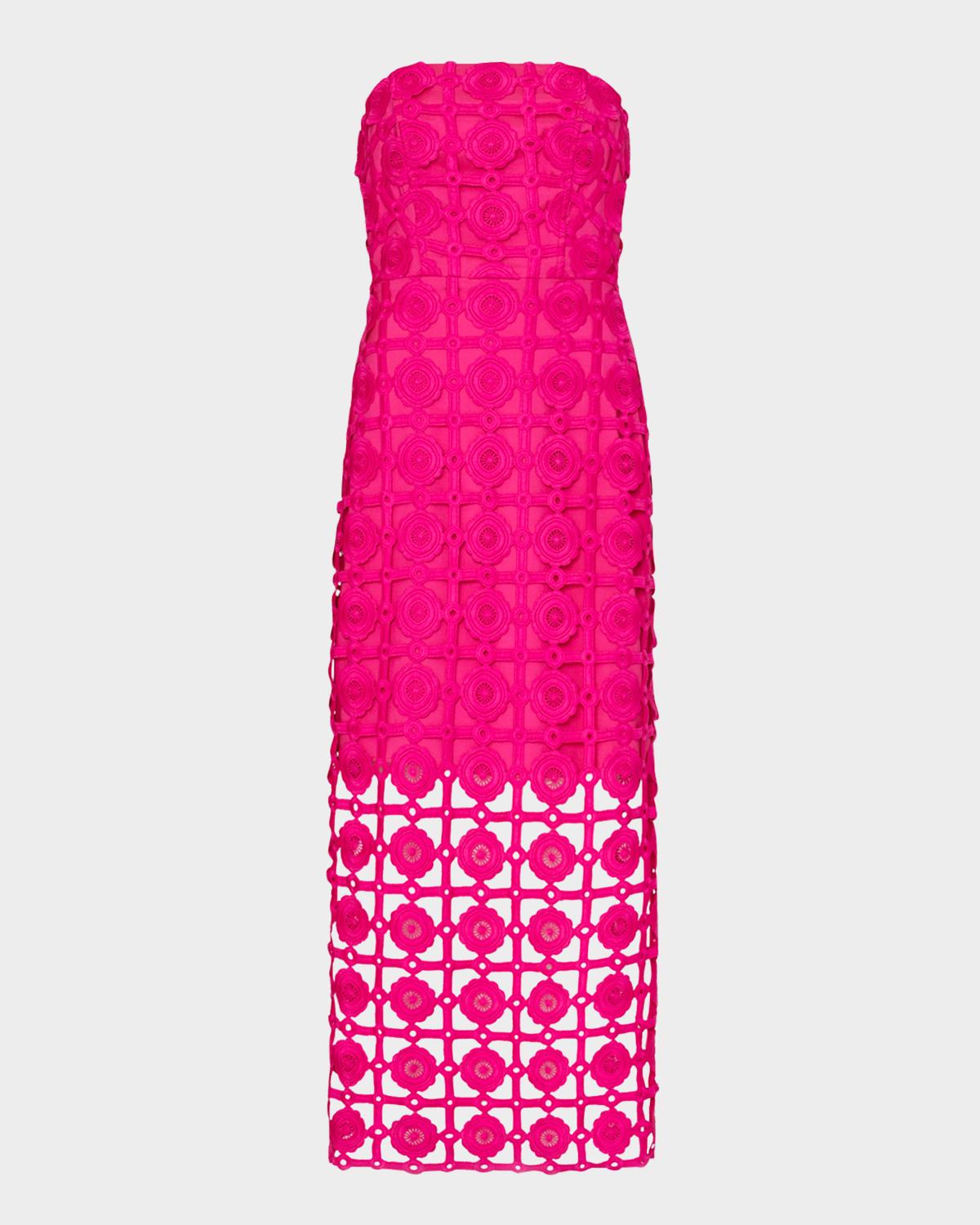Milly Kait Strapless Tile Lace Midi Dress