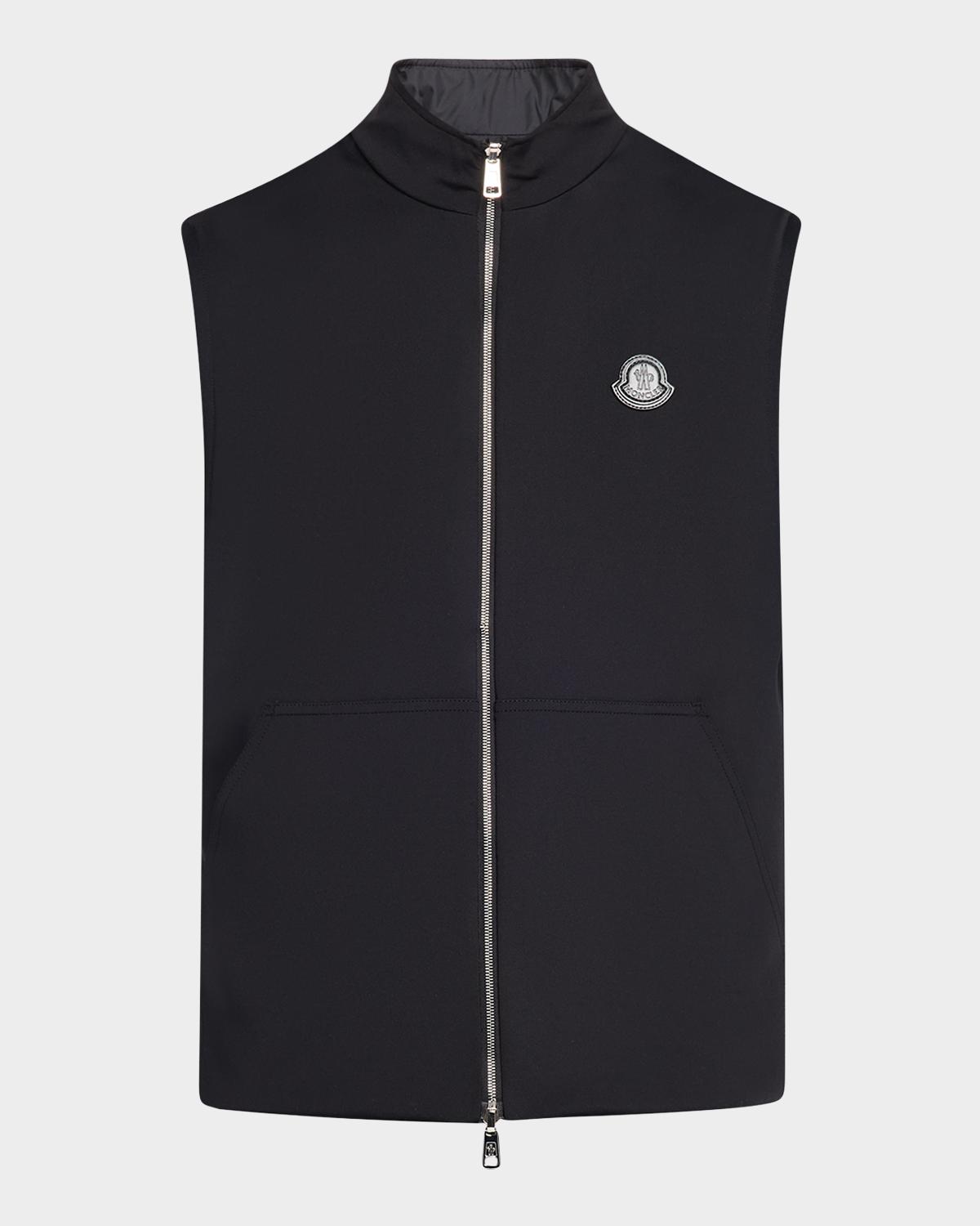 Moncler Men's Full-Zip Leather-Emblem Vest