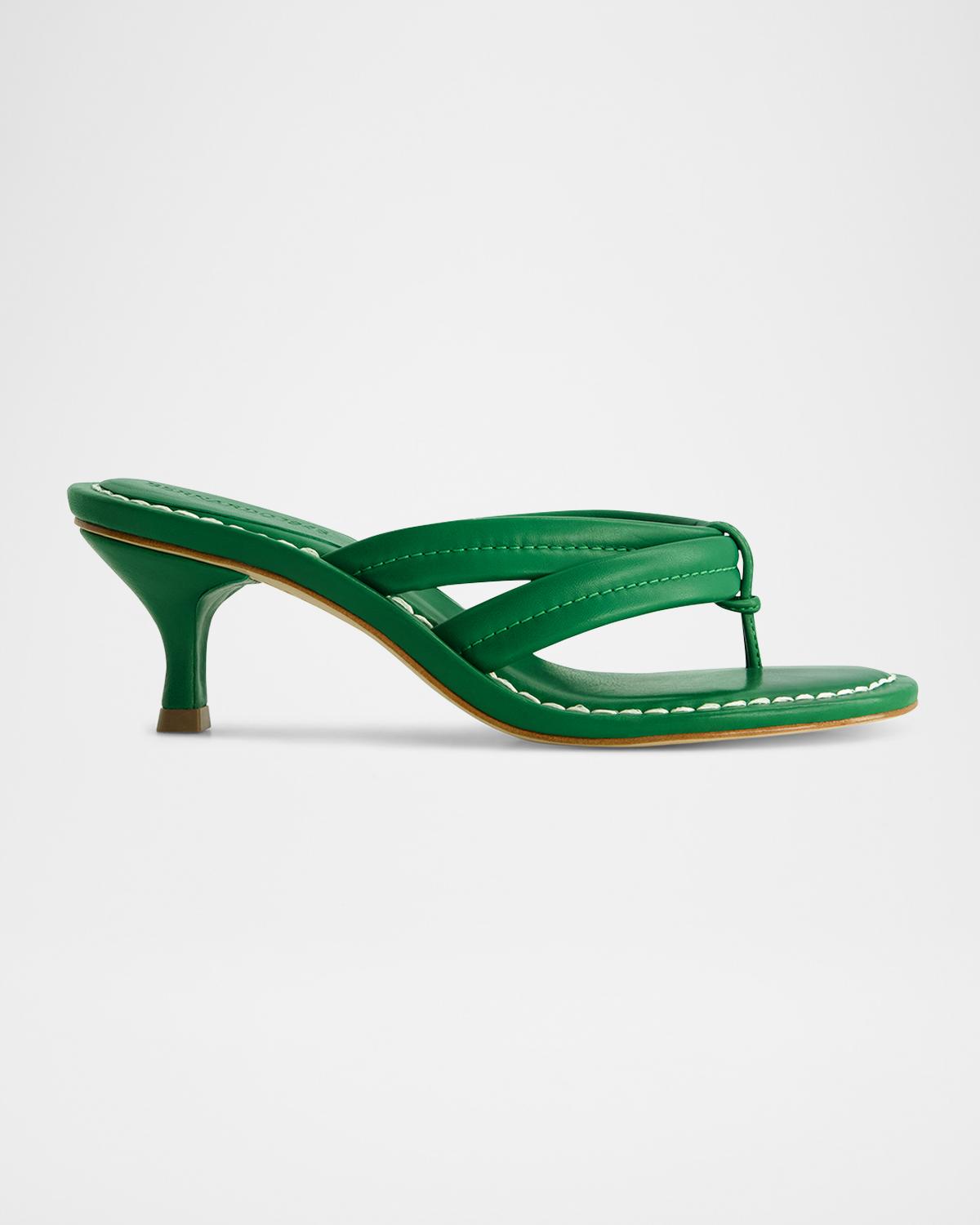 Bernardo 1946 Miami Kitten-heel Leather Mule Sandals In Green