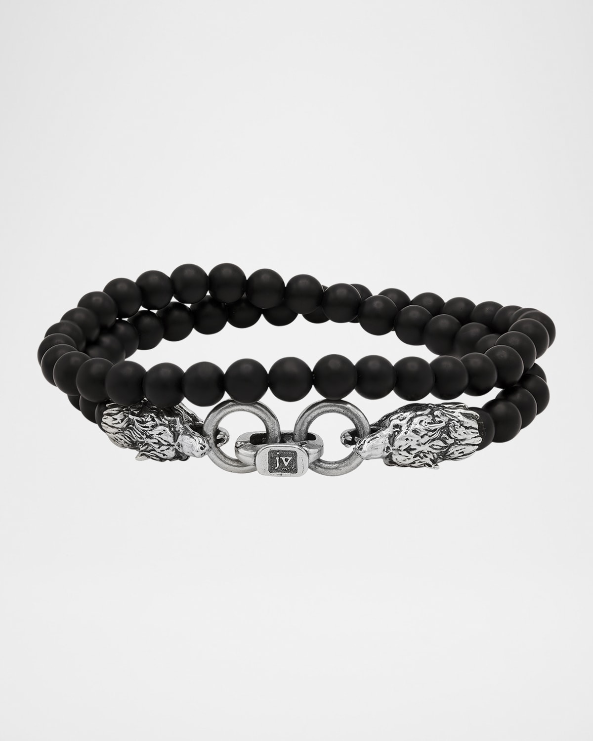 John Varvatos Men 's Wolf-Clasp Sterling Silver and Black Onyx Beaded Bracelet