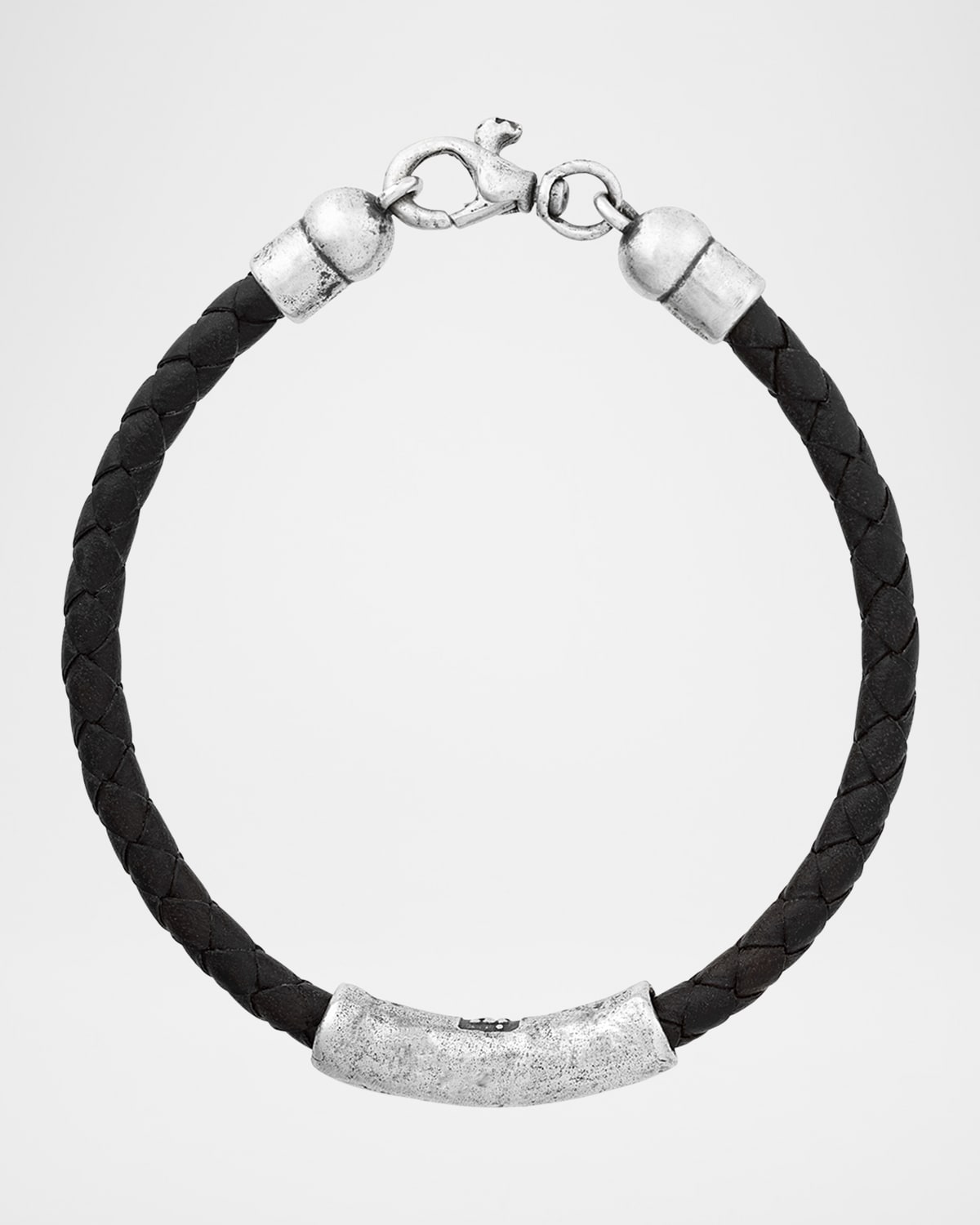John Varvatos Men 's Sterling Silver ID Braided Leather Cord Bracelet