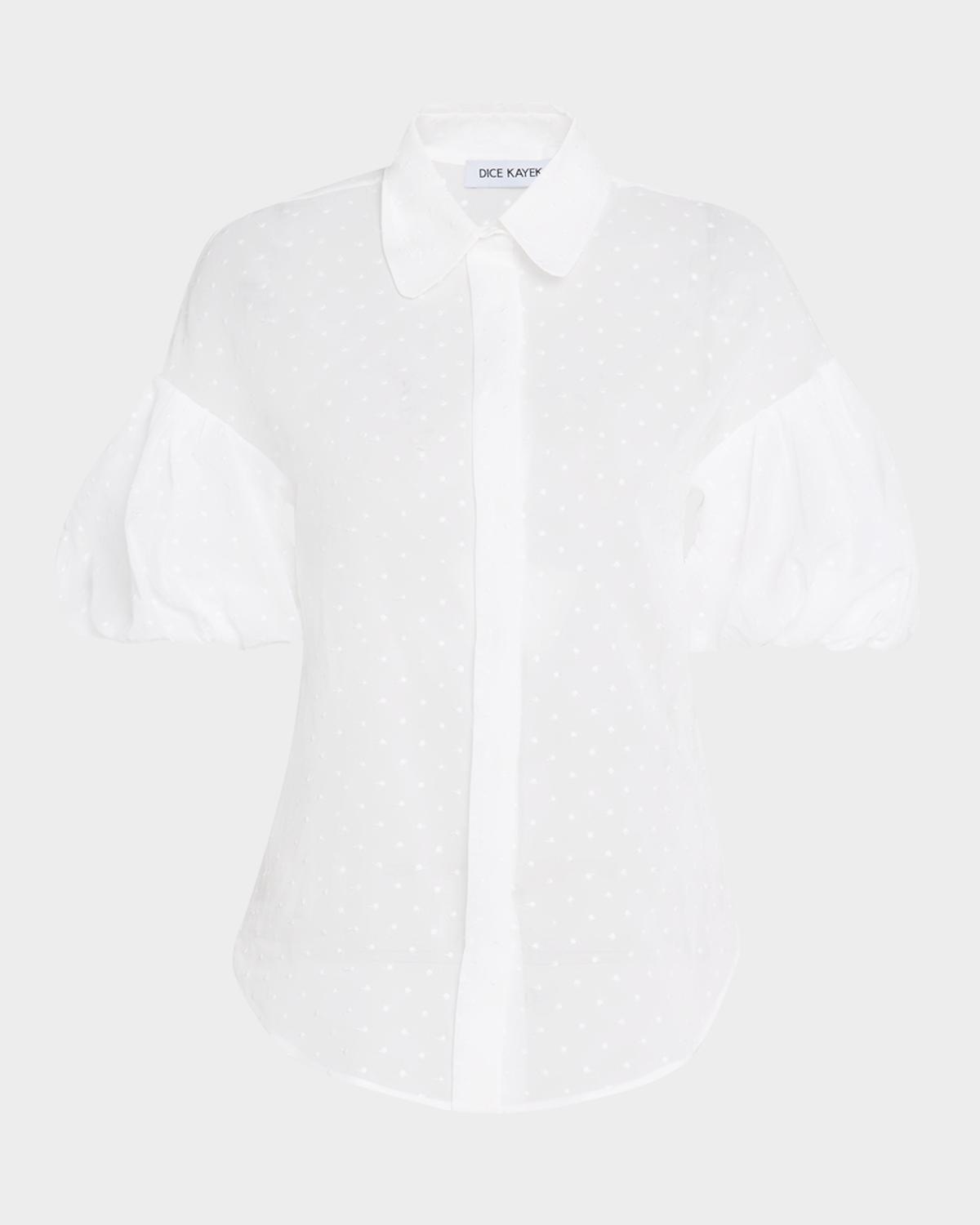 Dice Kayek Polka-Dot Puff-Sleeve Button-Down Shirt