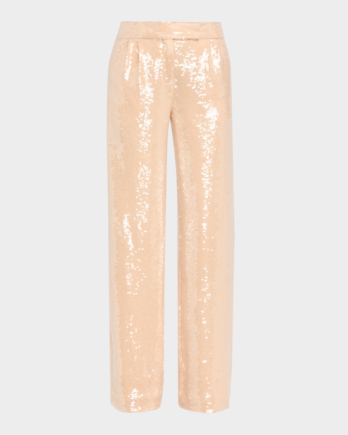 LaQuan Smith Sequin Pleated Wide-Leg Trousers