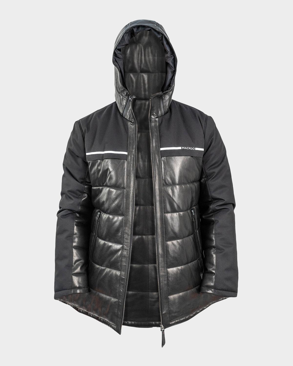 Maceoo Men's Hybrid Leather Hooded Bomber Jacket