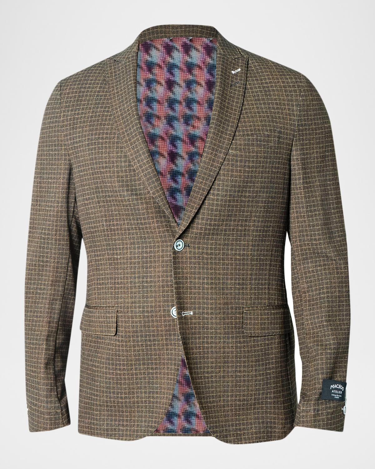 Maceoo Men's Descartes Vortex Grid Check Unconstructed Blazer