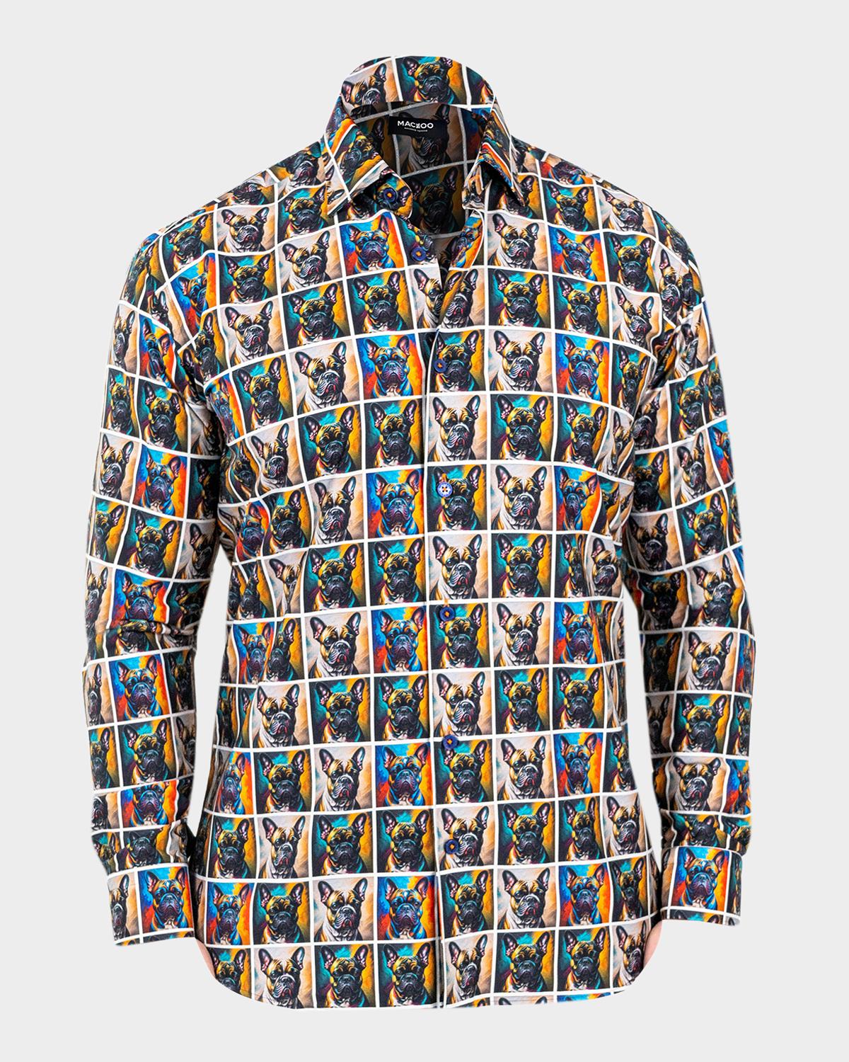 Maceoo Men's Fibonacci Multicolor Puppy Portrait Sport Shirt