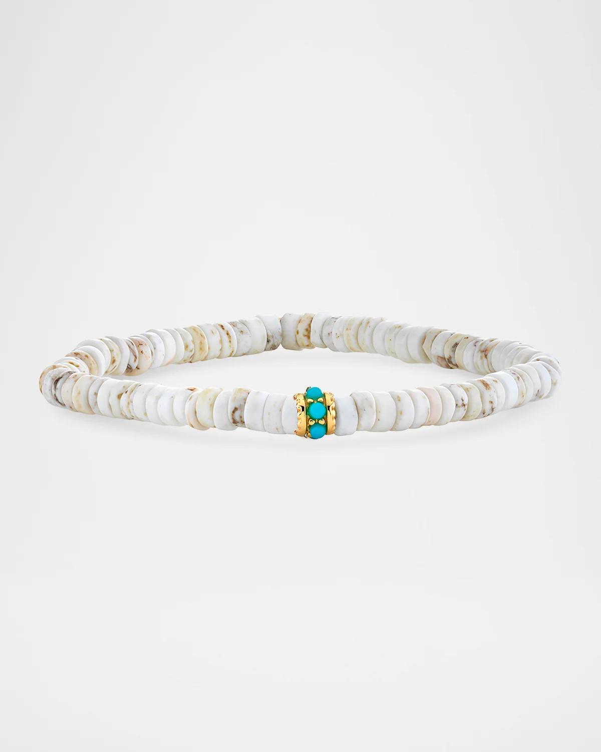 White Turquoise Bead Bracelet with 4mm Turquoise Pavé Rondelle