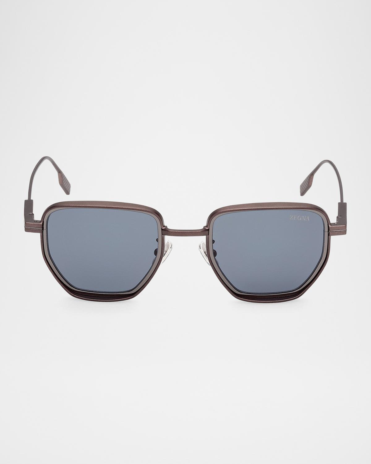 ZEGNA Men's Round Metal and Acetate Sunglasses