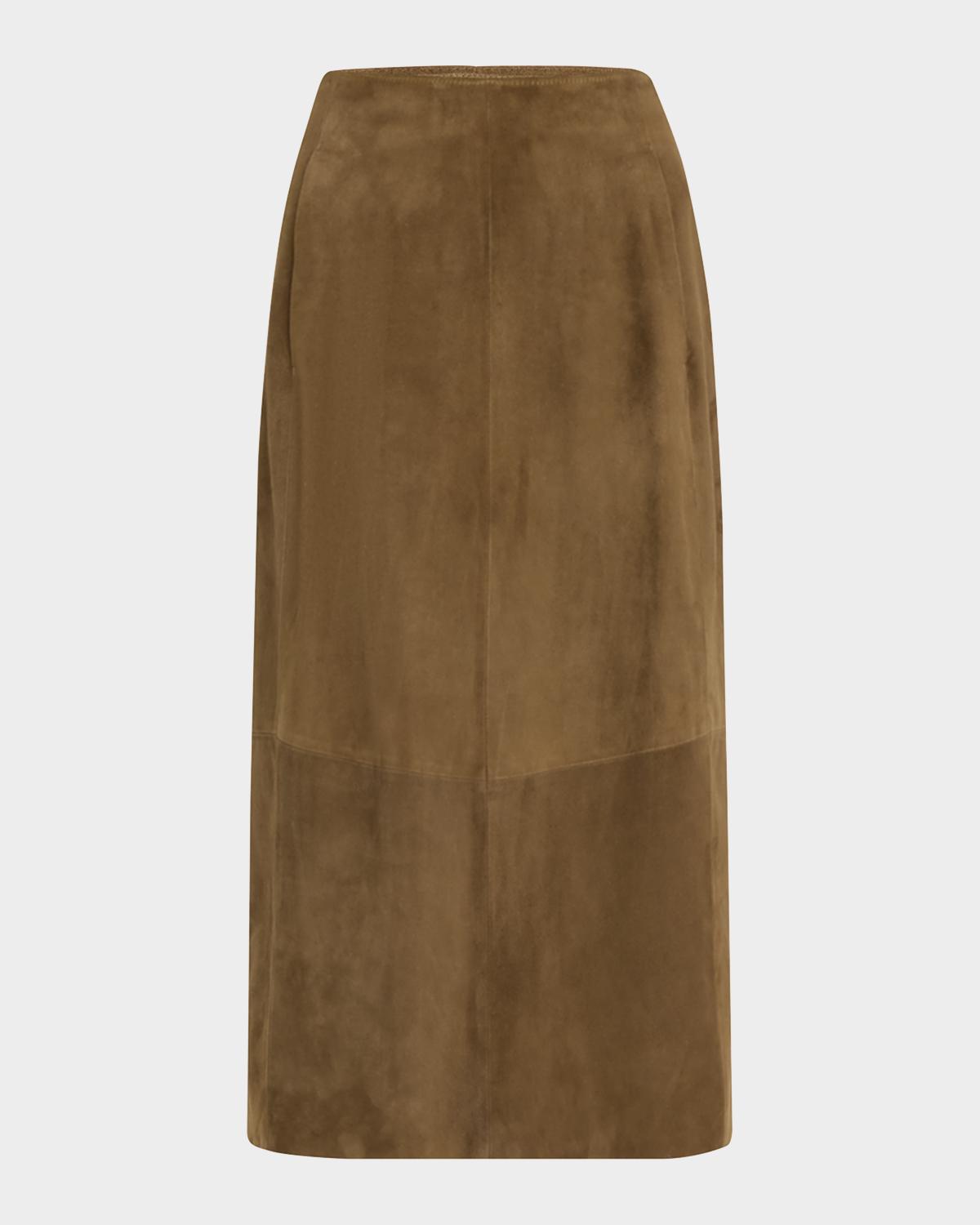 Vince Mid-Rise Suede Midi Skirt