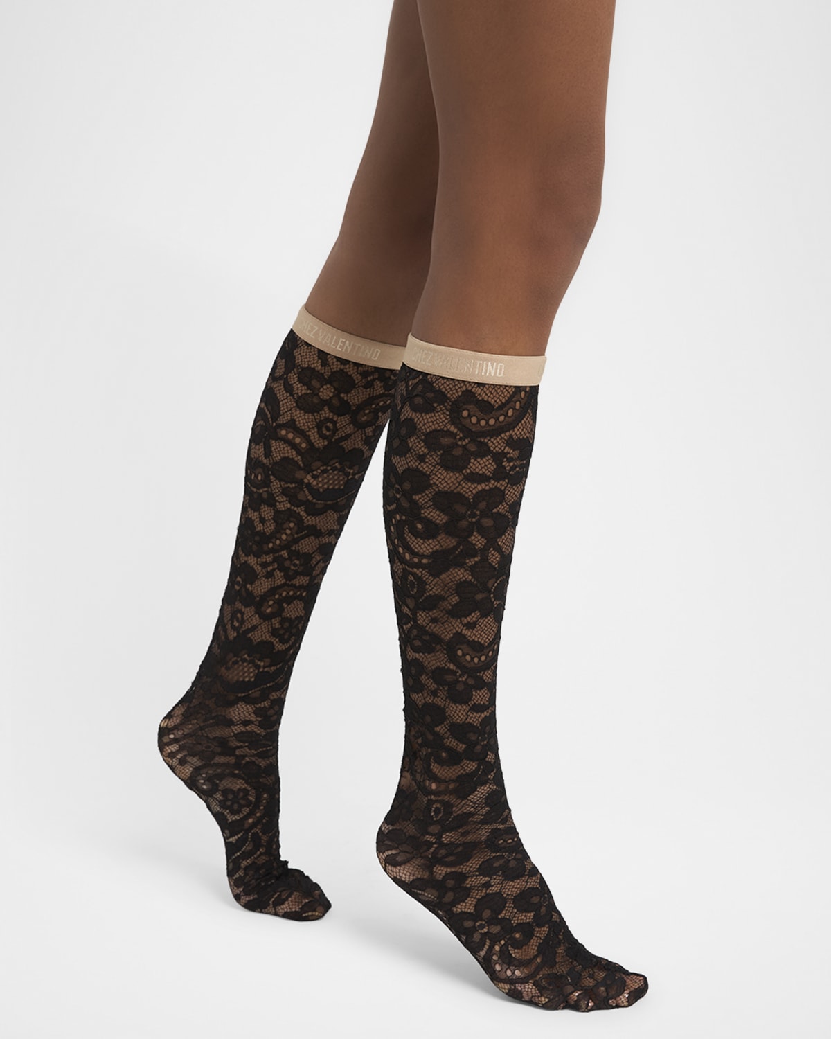 Valentino Garavani Rebrode Lace Knee-High Socks