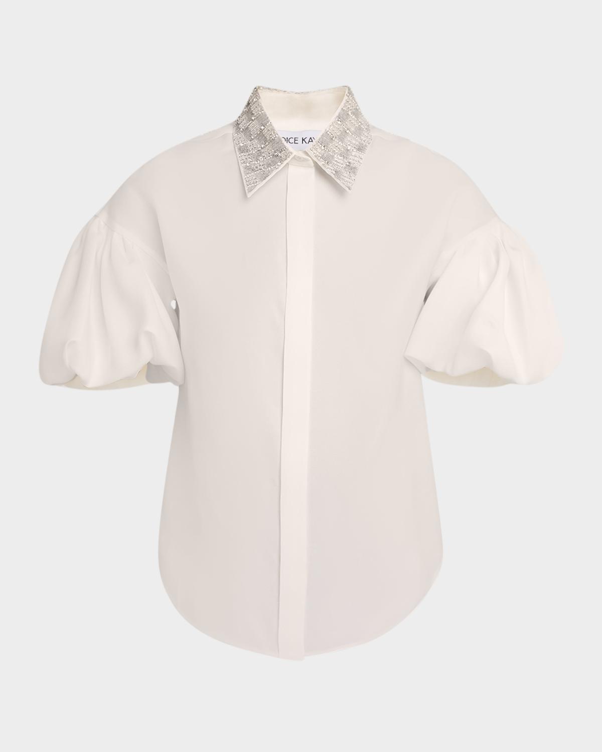Dice Kayek Embroidered Collar Puff-Sleeve Blouse