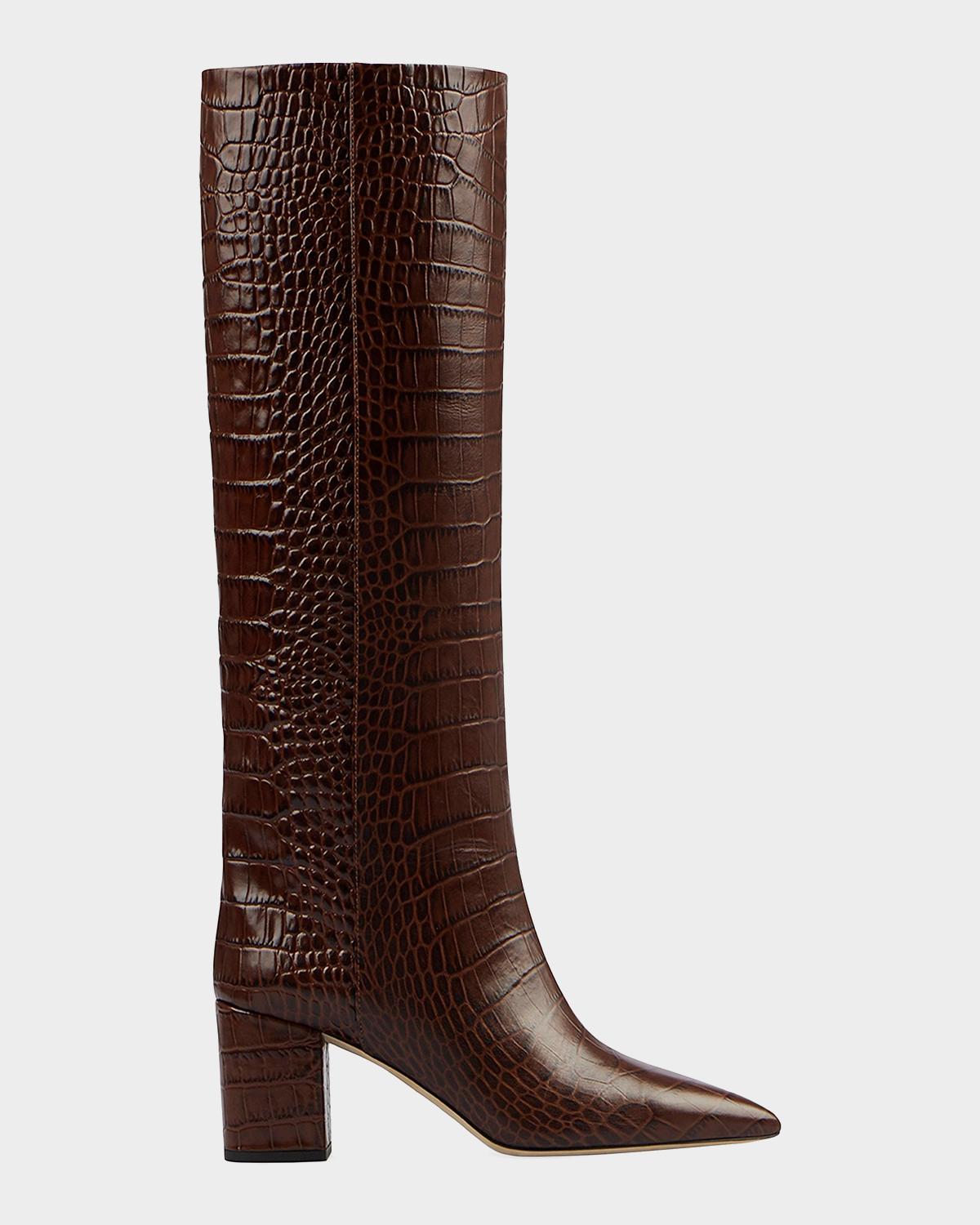 Paris Texas Anja Croco Block-Heel Knee Boots
