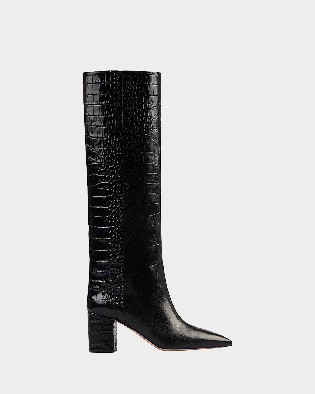Paris Texas Anja Croco Block-Heel Knee Boots