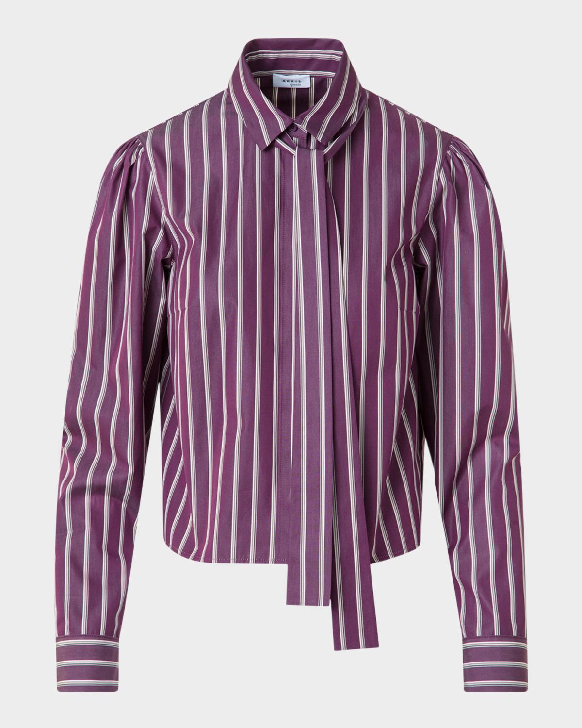 Akris punto Striped Tie-Neck Cotton Poplin Blouse