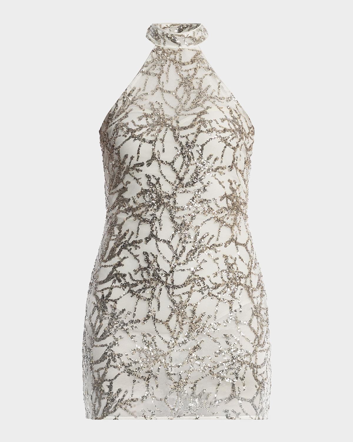 BCBGMAXAZRIA Sequin-Embellished Halter Mini Dress