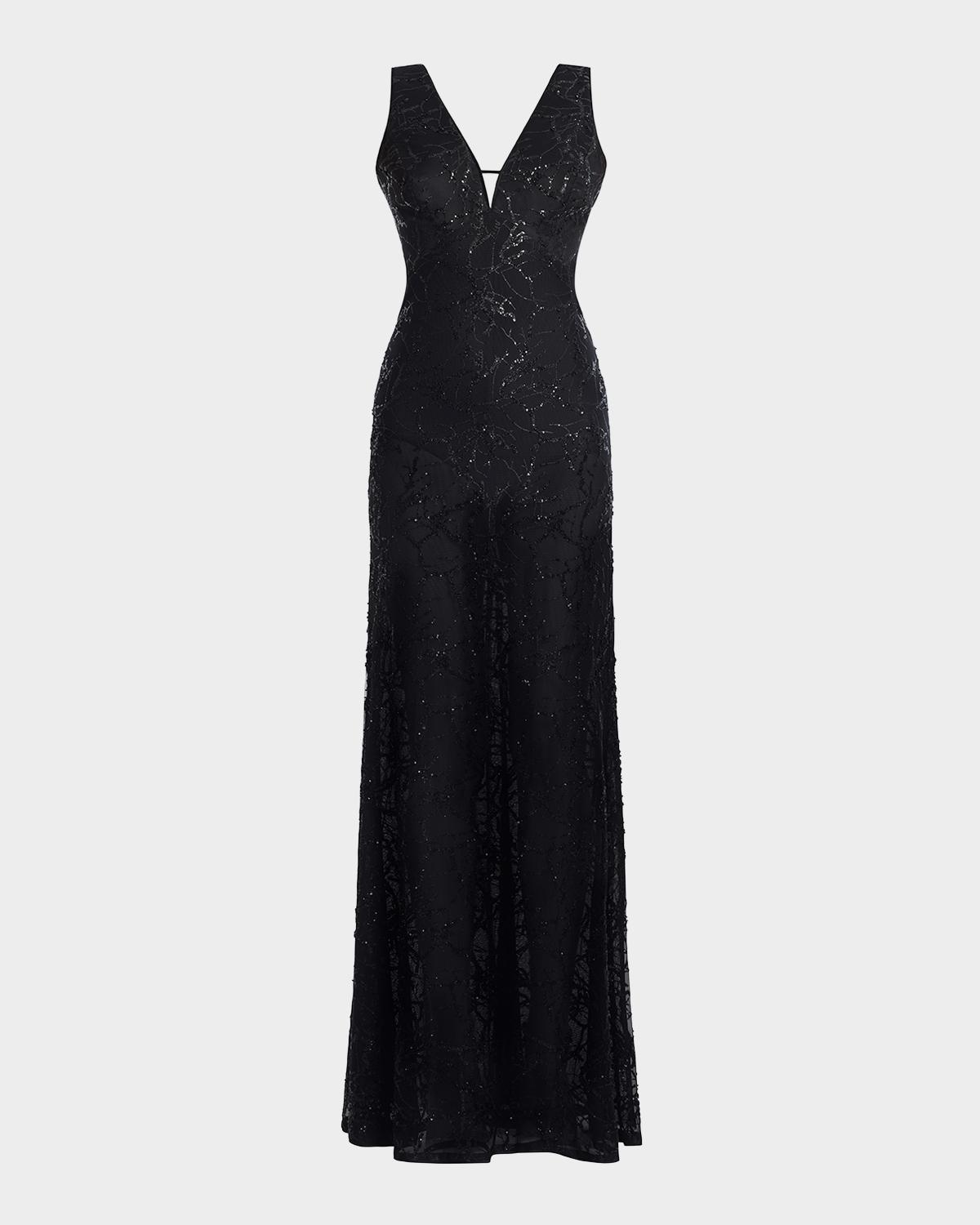 BCBGMAXAZRIA Sequin-Embellished Cutout Gown