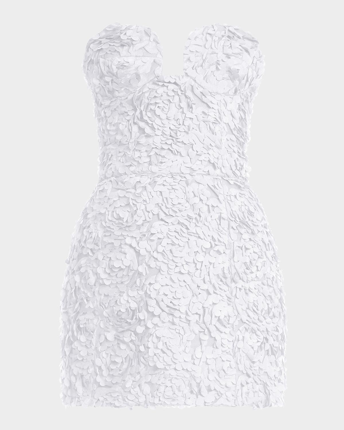 BCBGMAXAZRIA Strapless Floral Ruffle Mini Dress