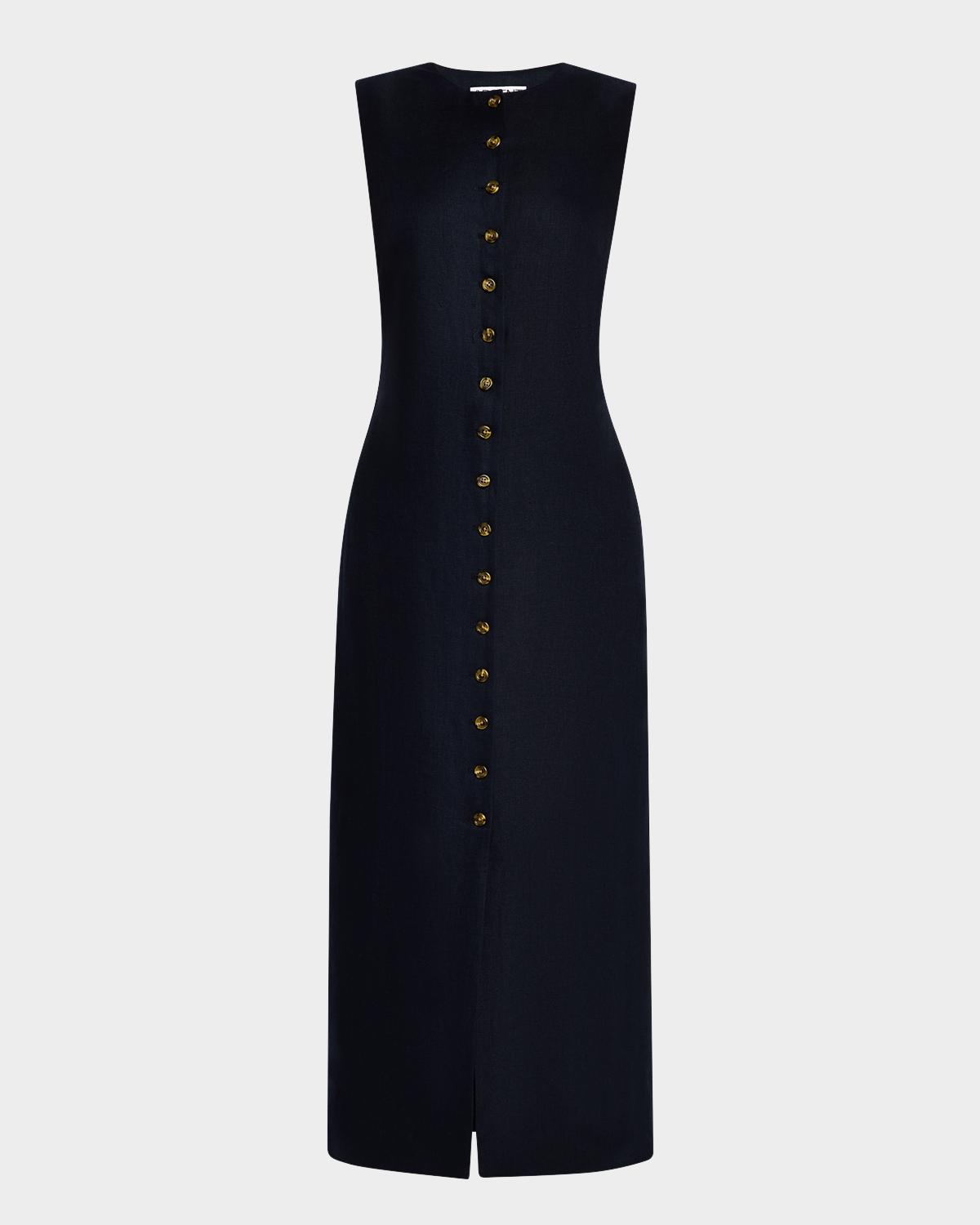 ARGENT Sleeveless Button-Down Linen Midi Dress