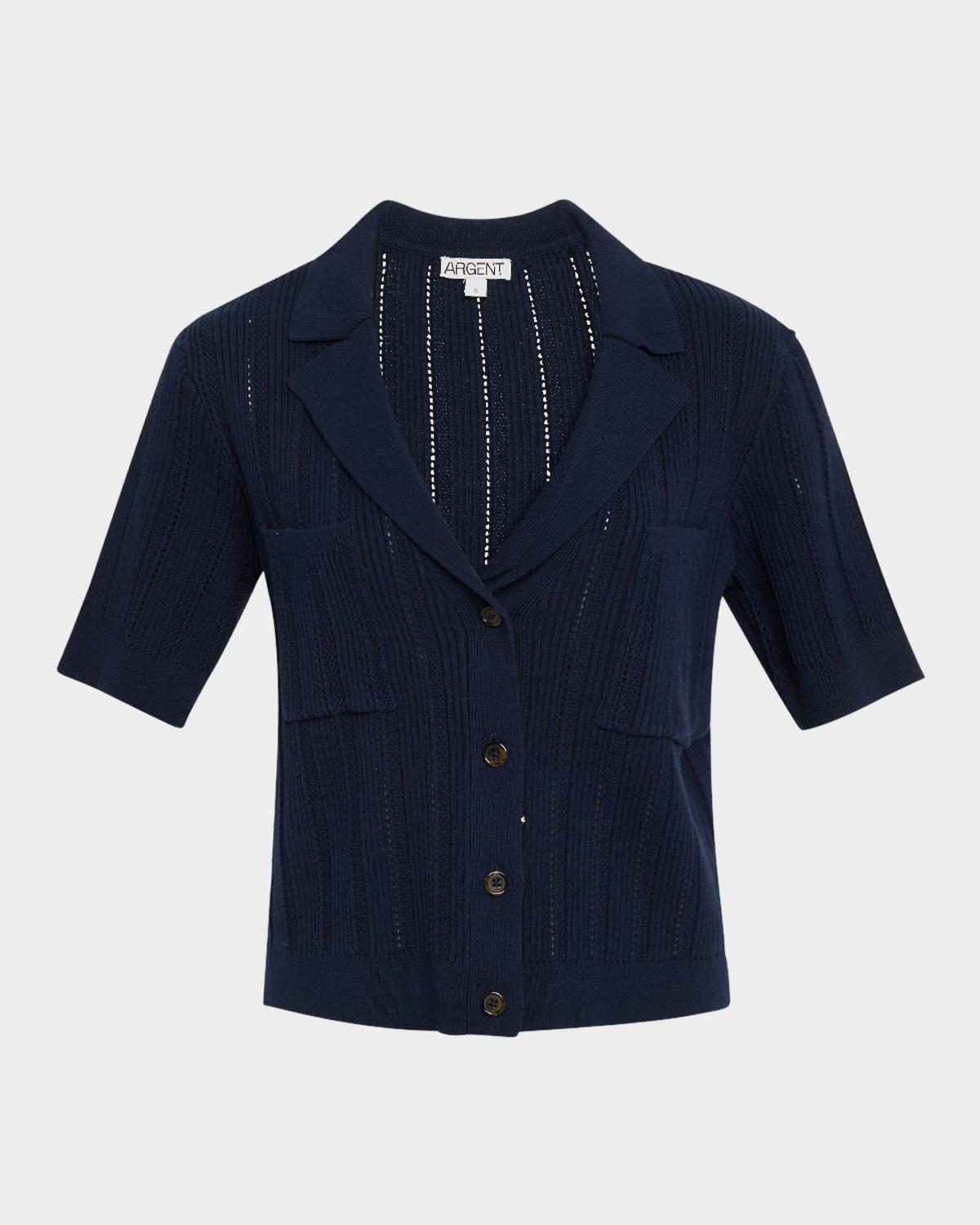 ARGENT Pointelle & Ribbed Knit Top