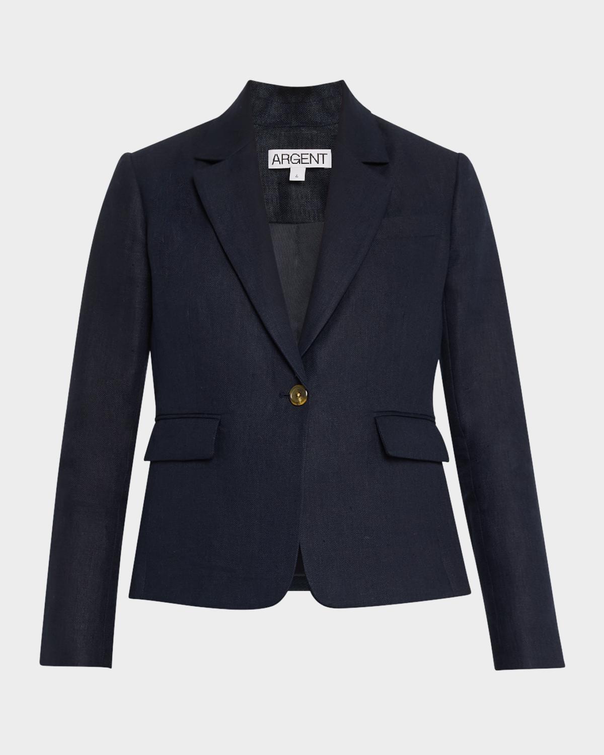 ARGENT Single-Button Basketweave Linen Blazer