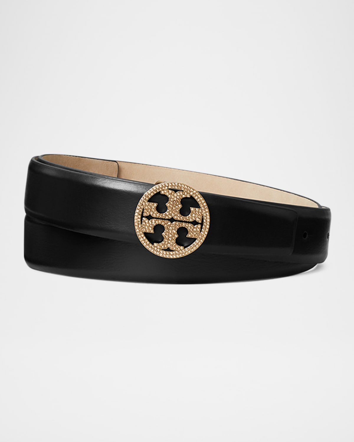 Tory Burch Miller Leather Pave Logo Belt