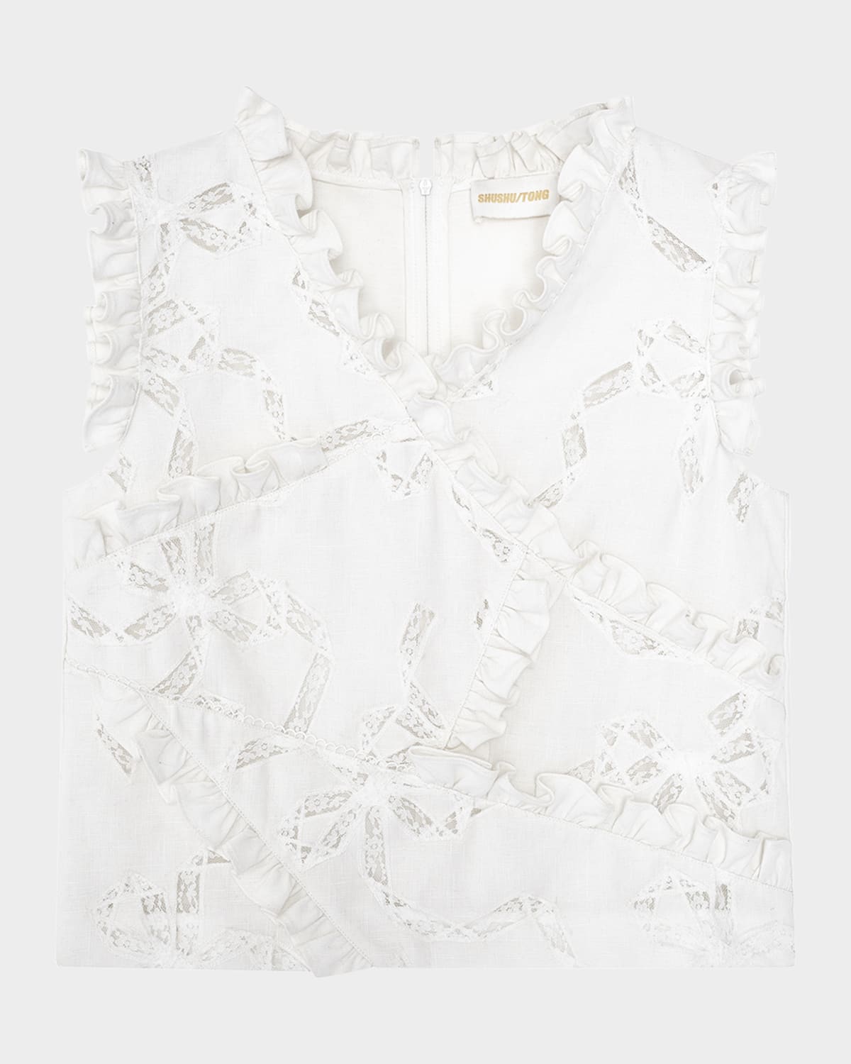 SHUSHU/TONG Sleeveless Lace Bow Patchwork Top