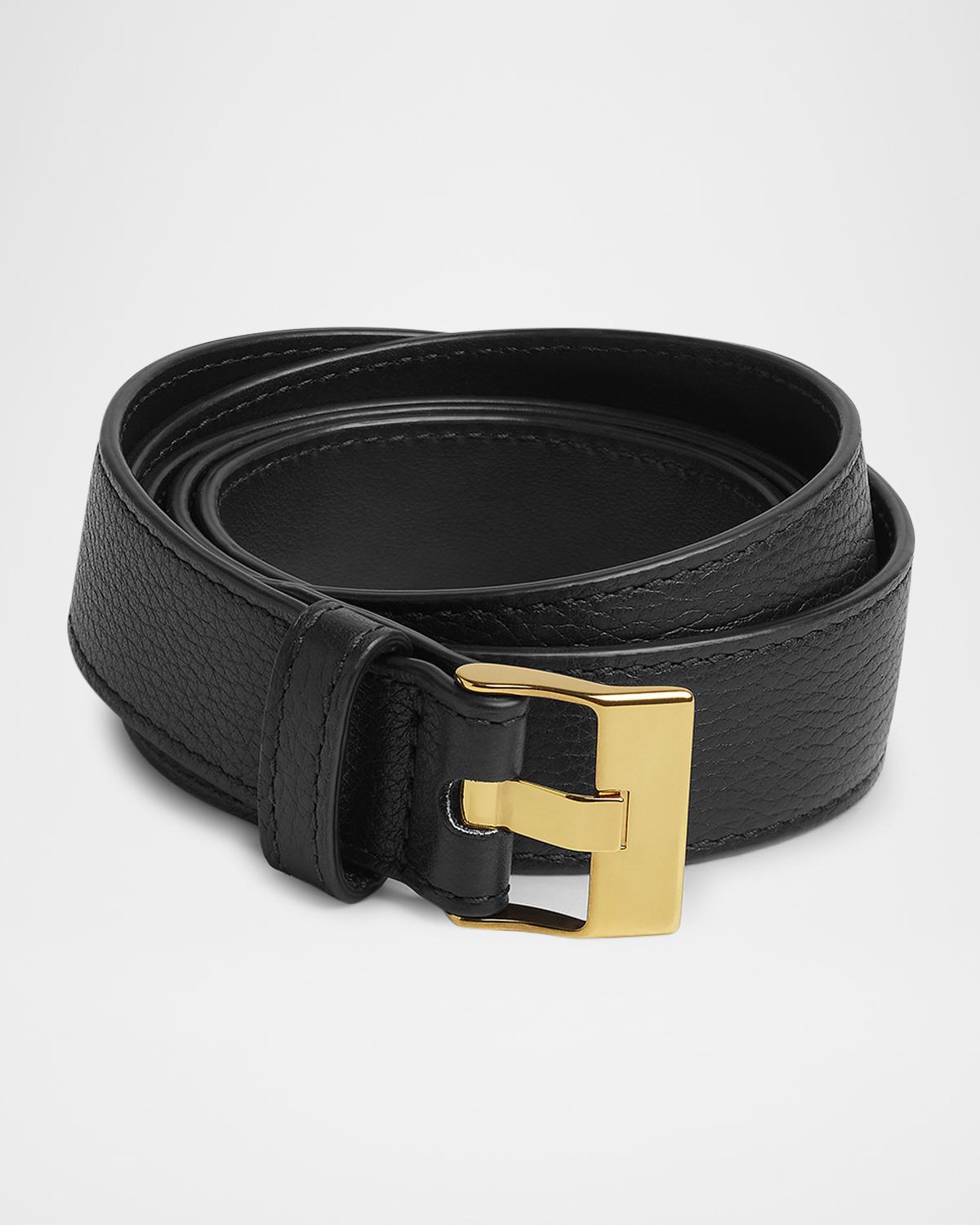 Bottega Veneta Triangle Twist-Lock Leather Skinny Belt  display picture 2
