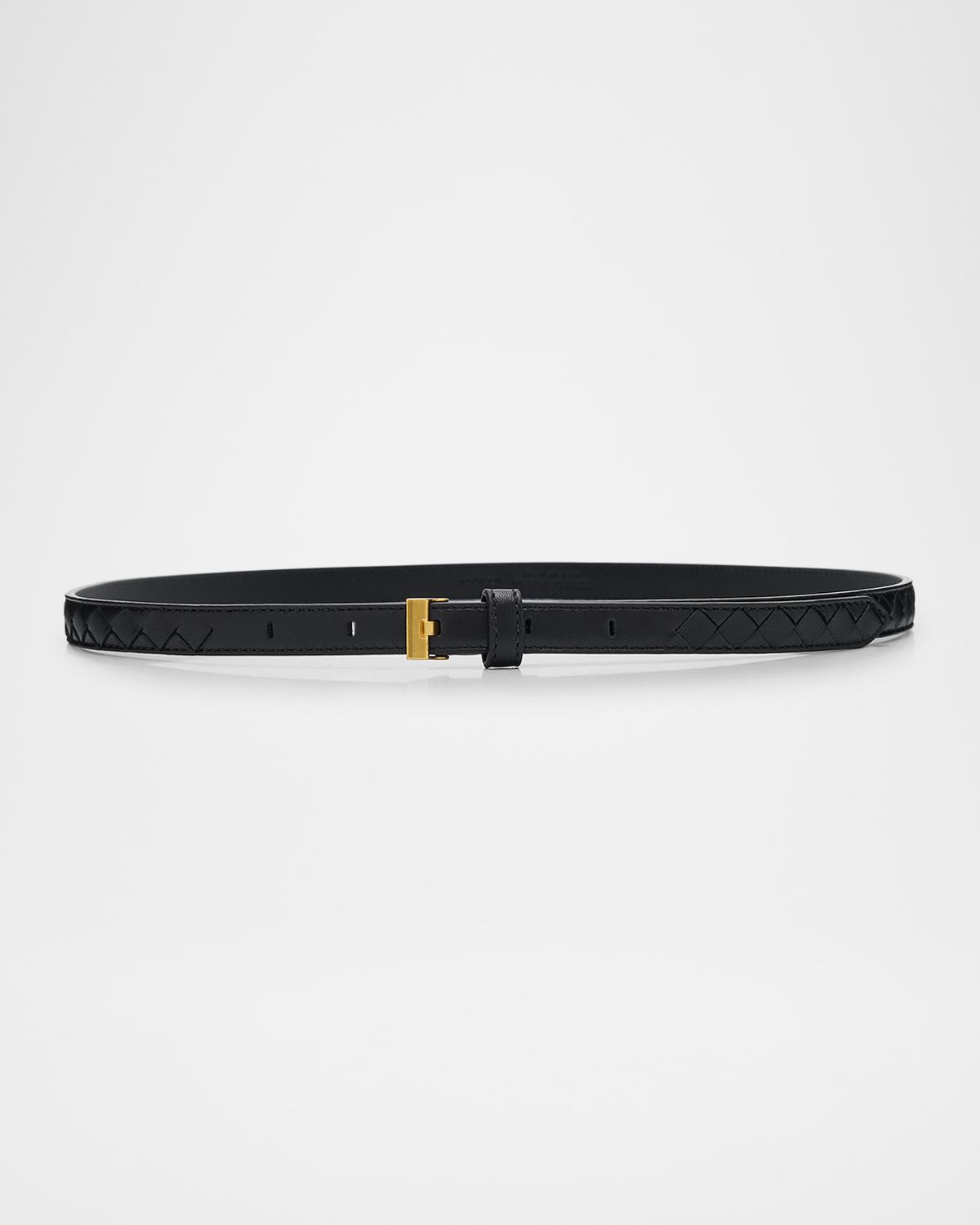 Watch-Buckle Intrecciato Skinny Leather Belt