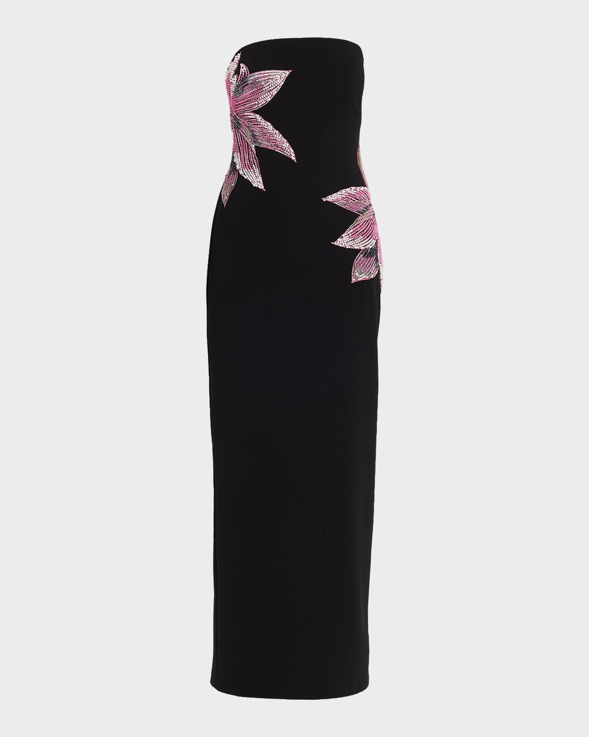 Aidan Mattox Strapless Floral Beaded Column Gown