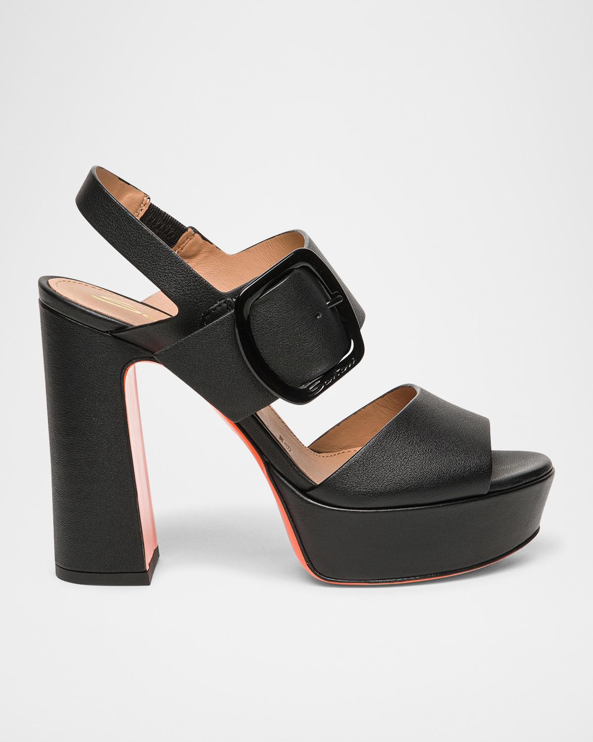 Santoni Bruxel Leather Buckle Platform Sandals