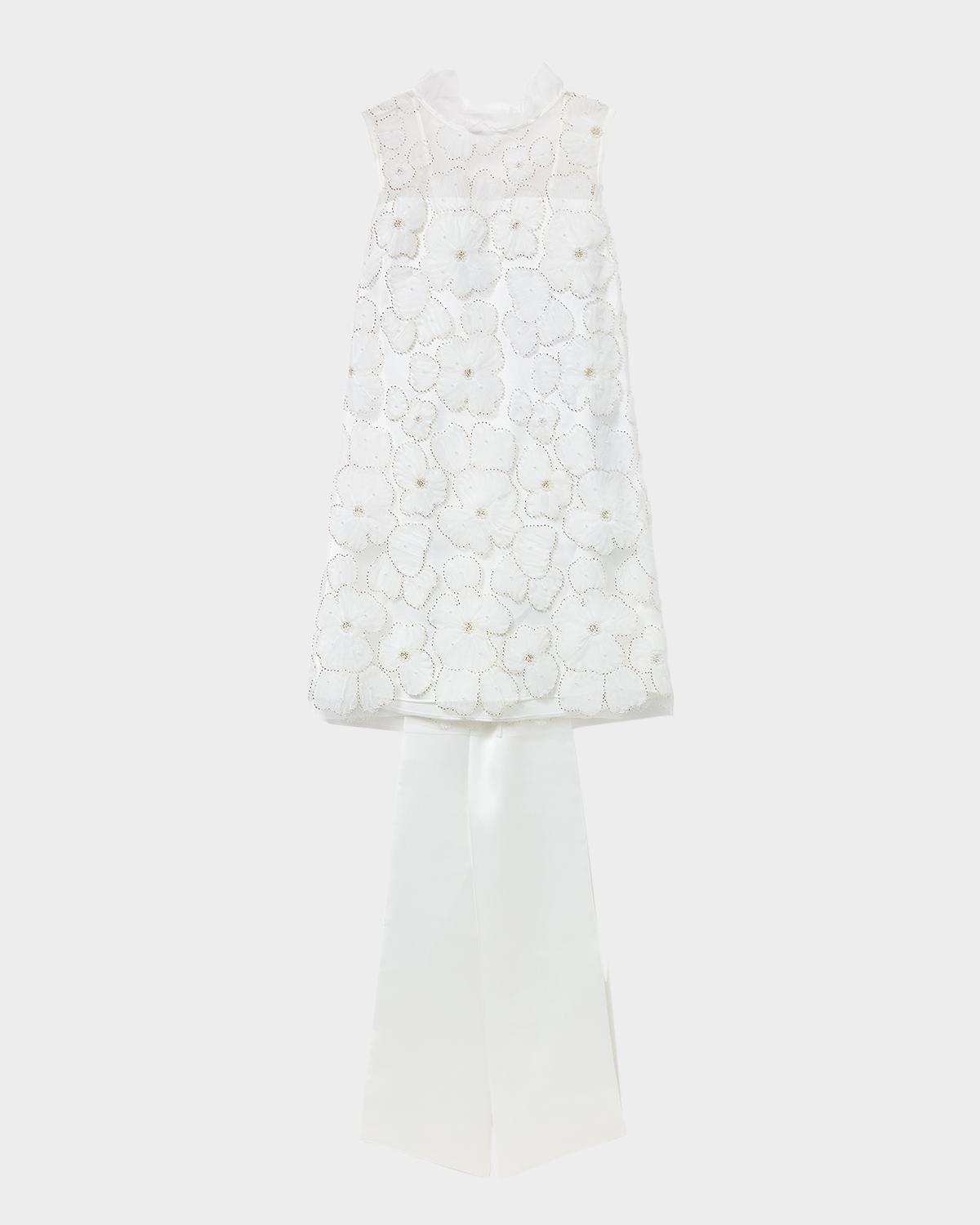 Self-Portrait Embellished Tulle Satin Bow Mini Dress