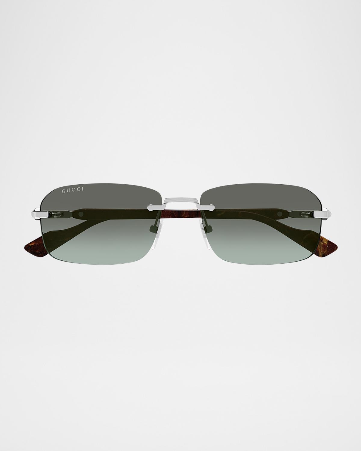Gucci Men's GG1221SM Rimless Metal Rectangle Sunglasses