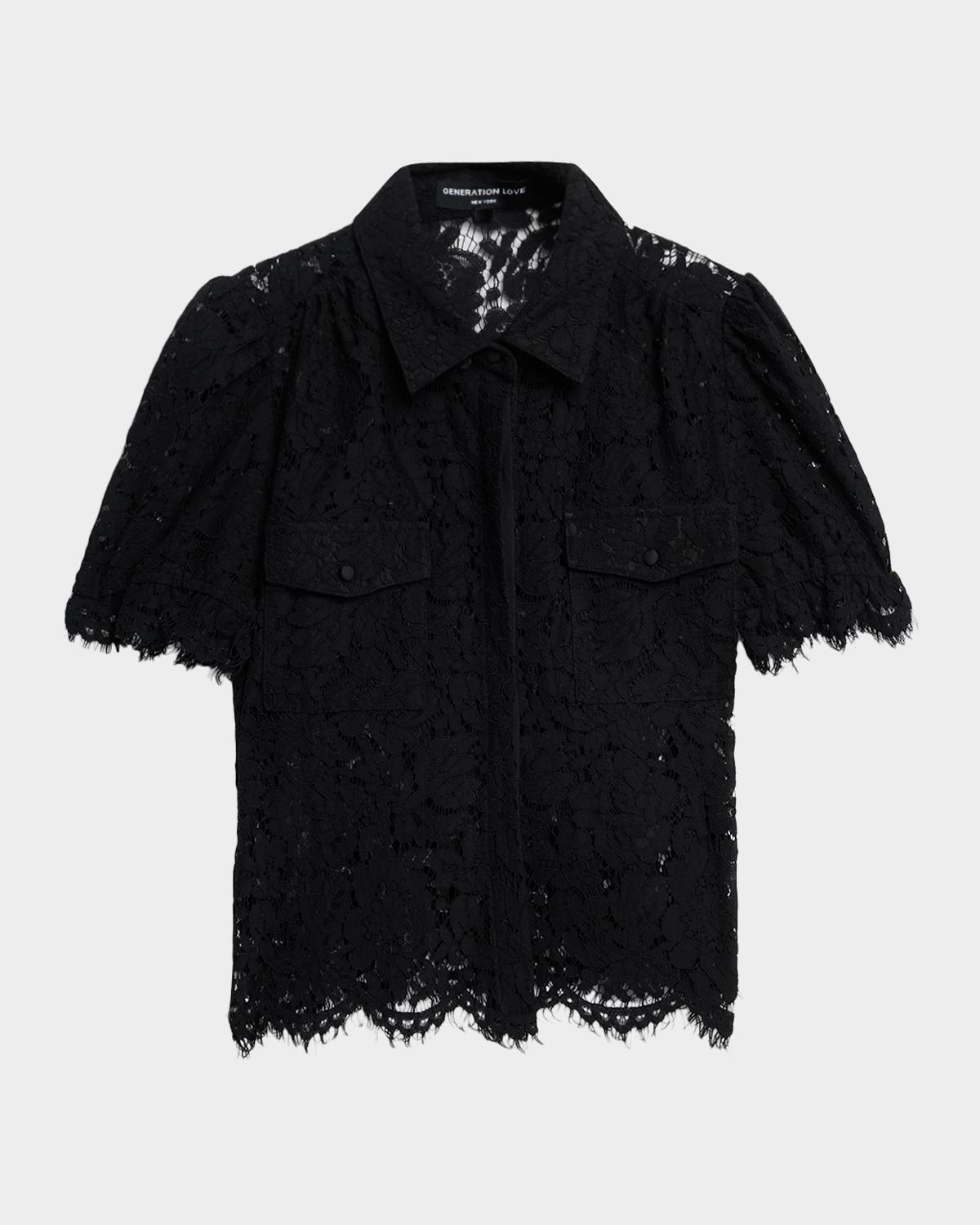 Generation Love Mina Lace Puff-Sleeve Shirt