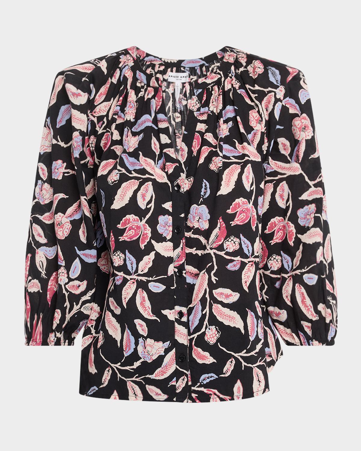 Apiece Apart Mitte Floral-Print Cotton Poplin Top
